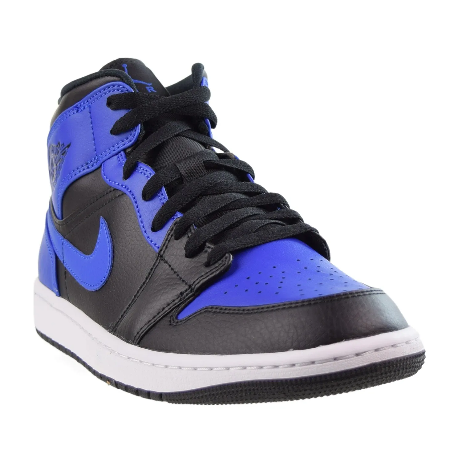 Jordan 1 Mid Leather Men's Shoes Black-Hyper Royal-White