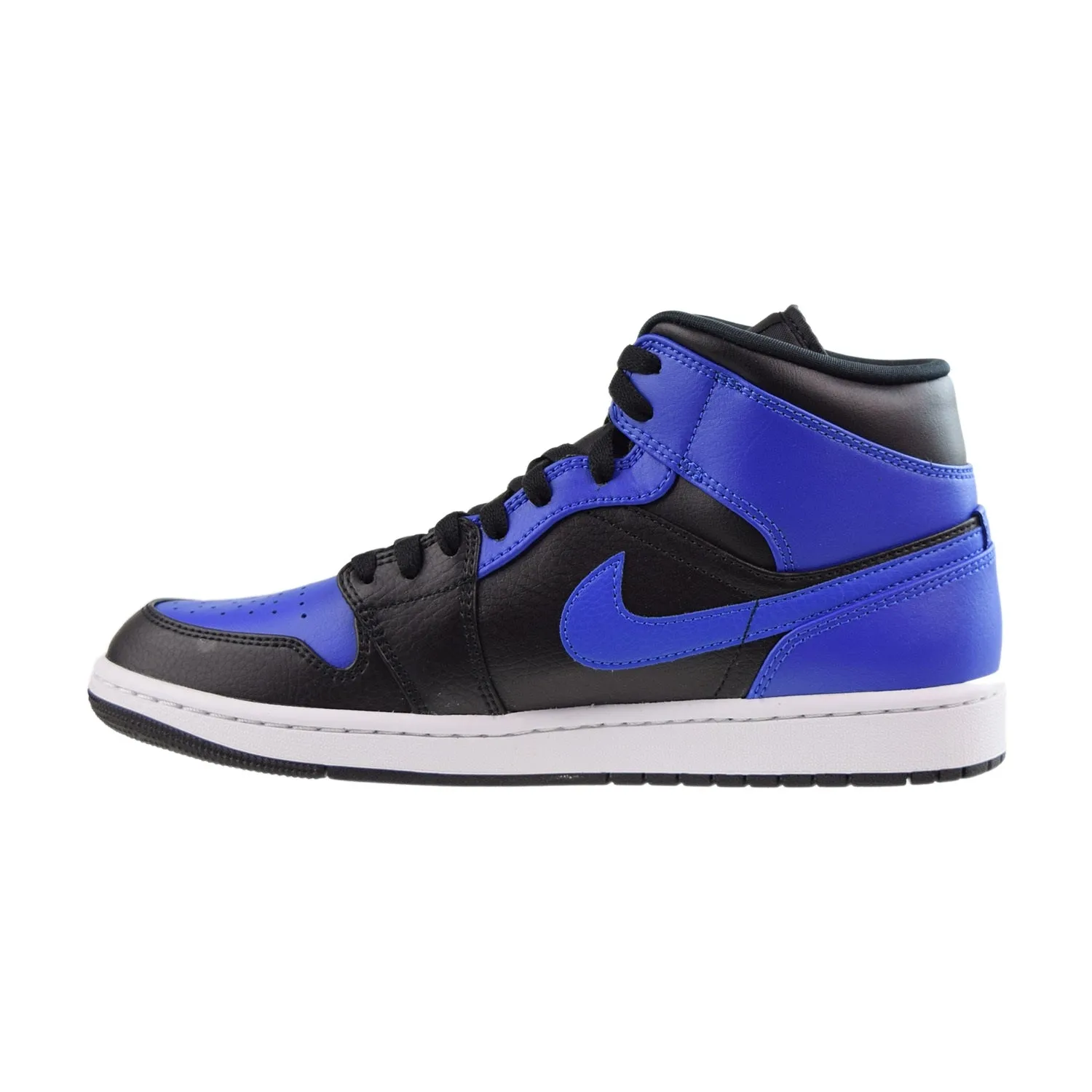 Jordan 1 Mid Leather Men's Shoes Black-Hyper Royal-White