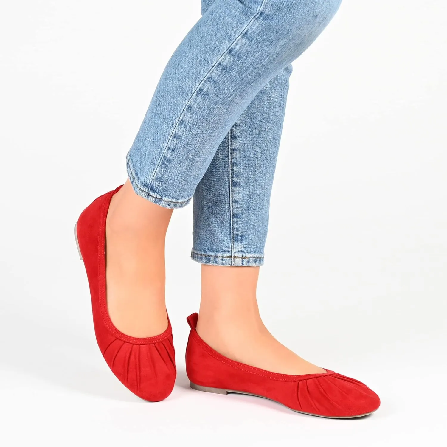 Journee Collection Womens Tanya Faux Suede Slip-On Ballet Flats