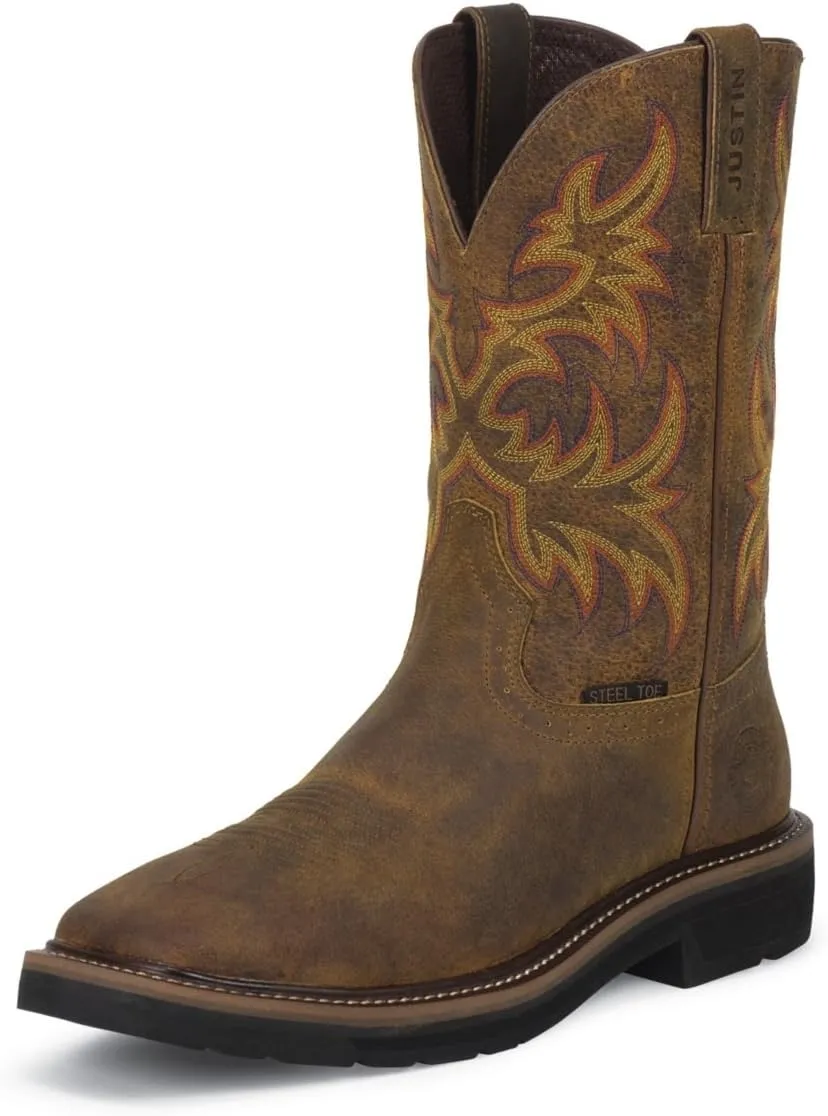 Justin Original Work Original Work Mens Stampede Rugged Tan Steel Toe Work Boots Tan 9 EE