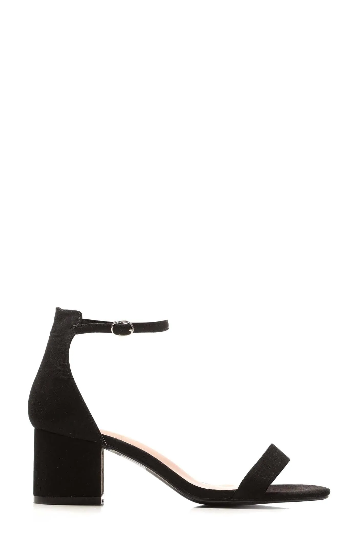 Karley Barely There Ankle Strap Block Heel Sandal in Black Suede