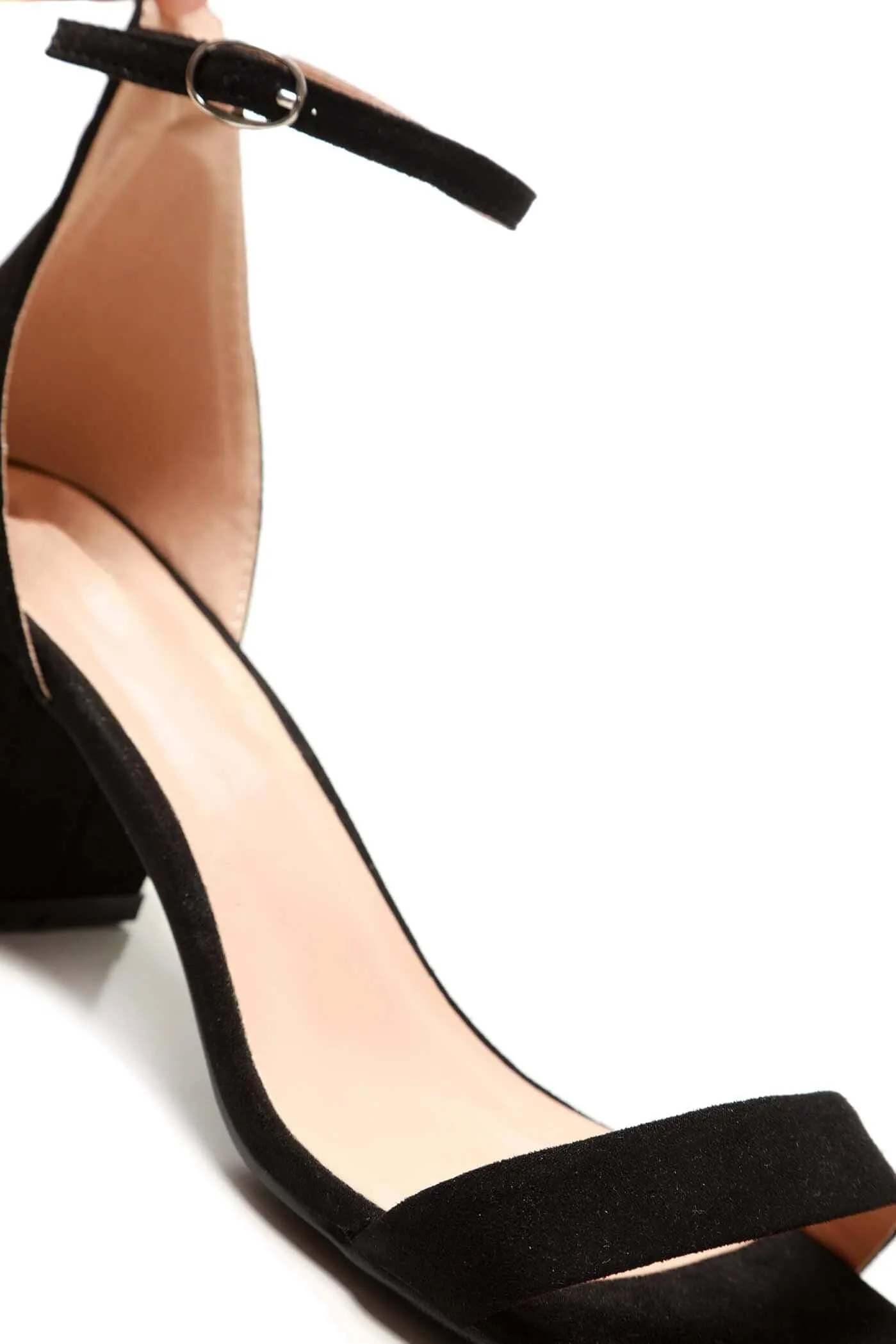 Karley Barely There Ankle Strap Block Heel Sandal in Black Suede