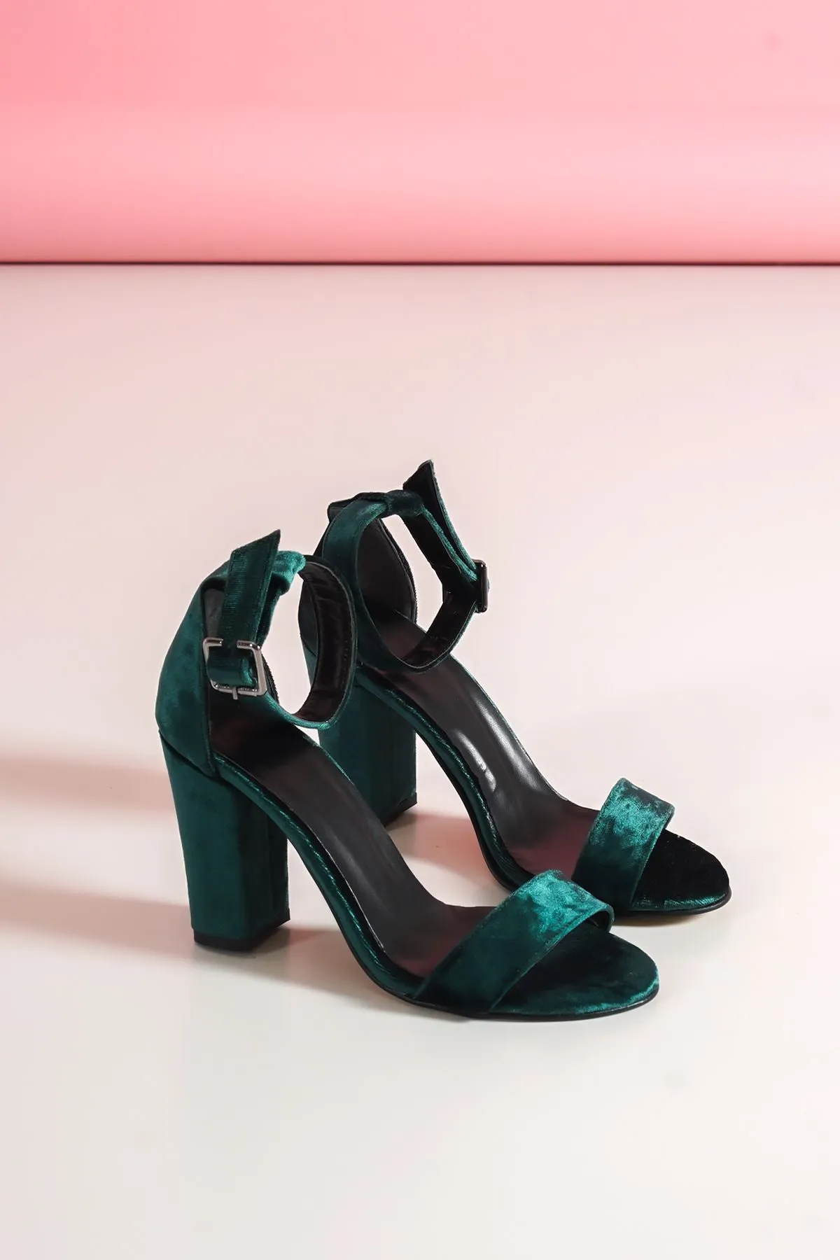Khaki Green Velvet High Heeled Shoes