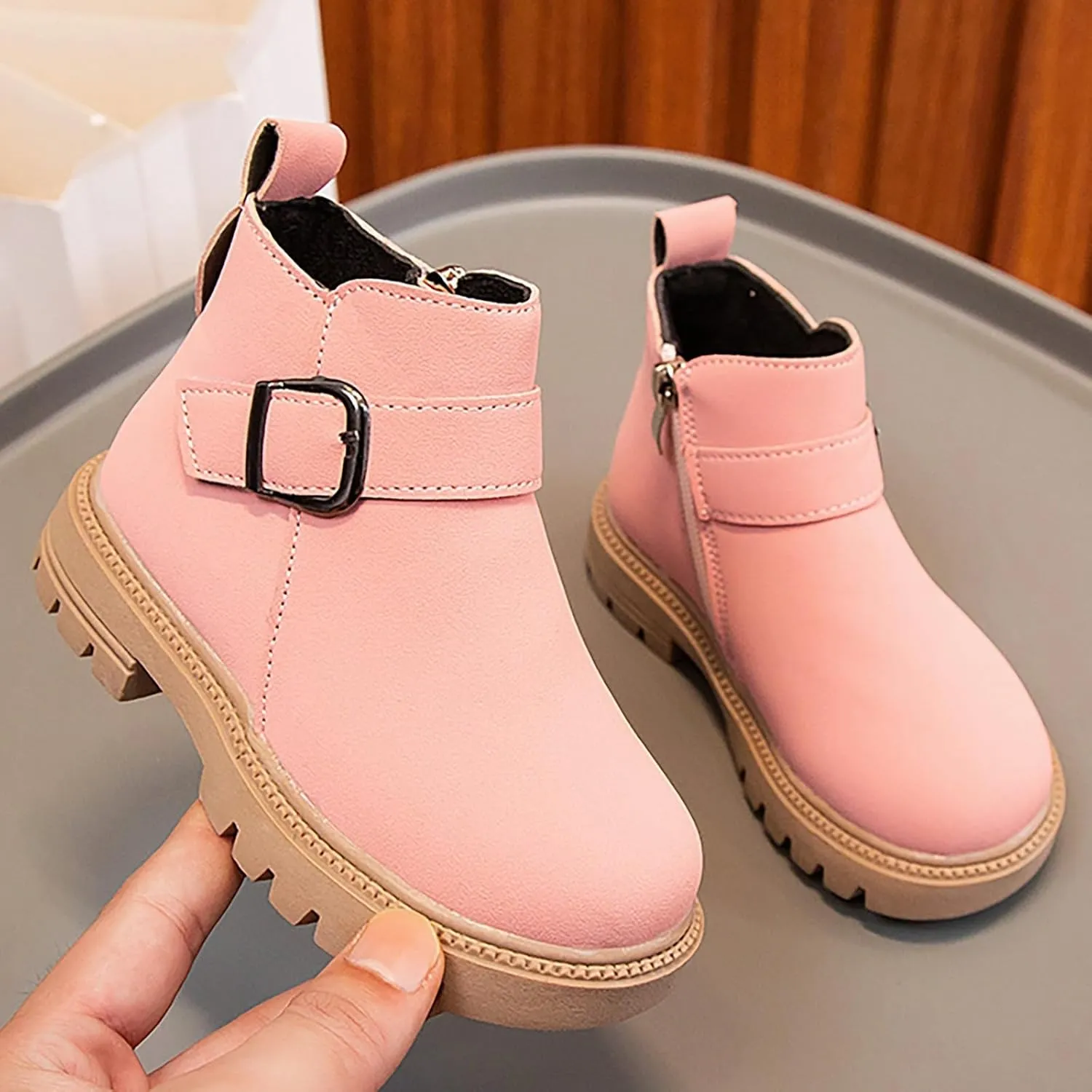 Kids Ankle Booties Lace up Work Boot Combat Booties Riding Boots Lace up Non-Slip Short Boots Winter Snow Boots