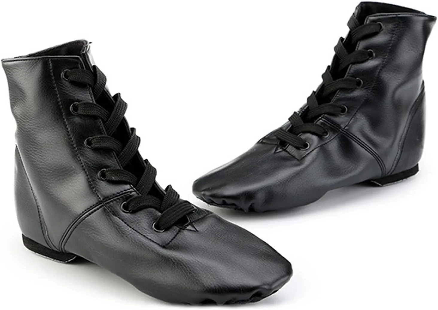 Kids Black Split Sole Jazz Boots Soft PU Upper Leather Dancing Shoes for Girls Boys Ankle Boots Dance Boots