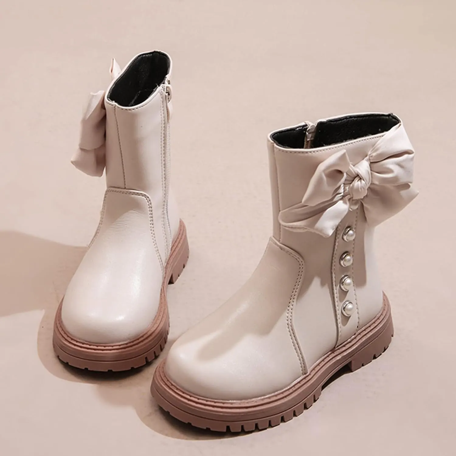 Kids Girls Knee High Heels Boots Waterproof Leather Lace-Up Side Zipper Mid Calf Boots Fall Winter Flat Riding Boots Western Cowboy Boots