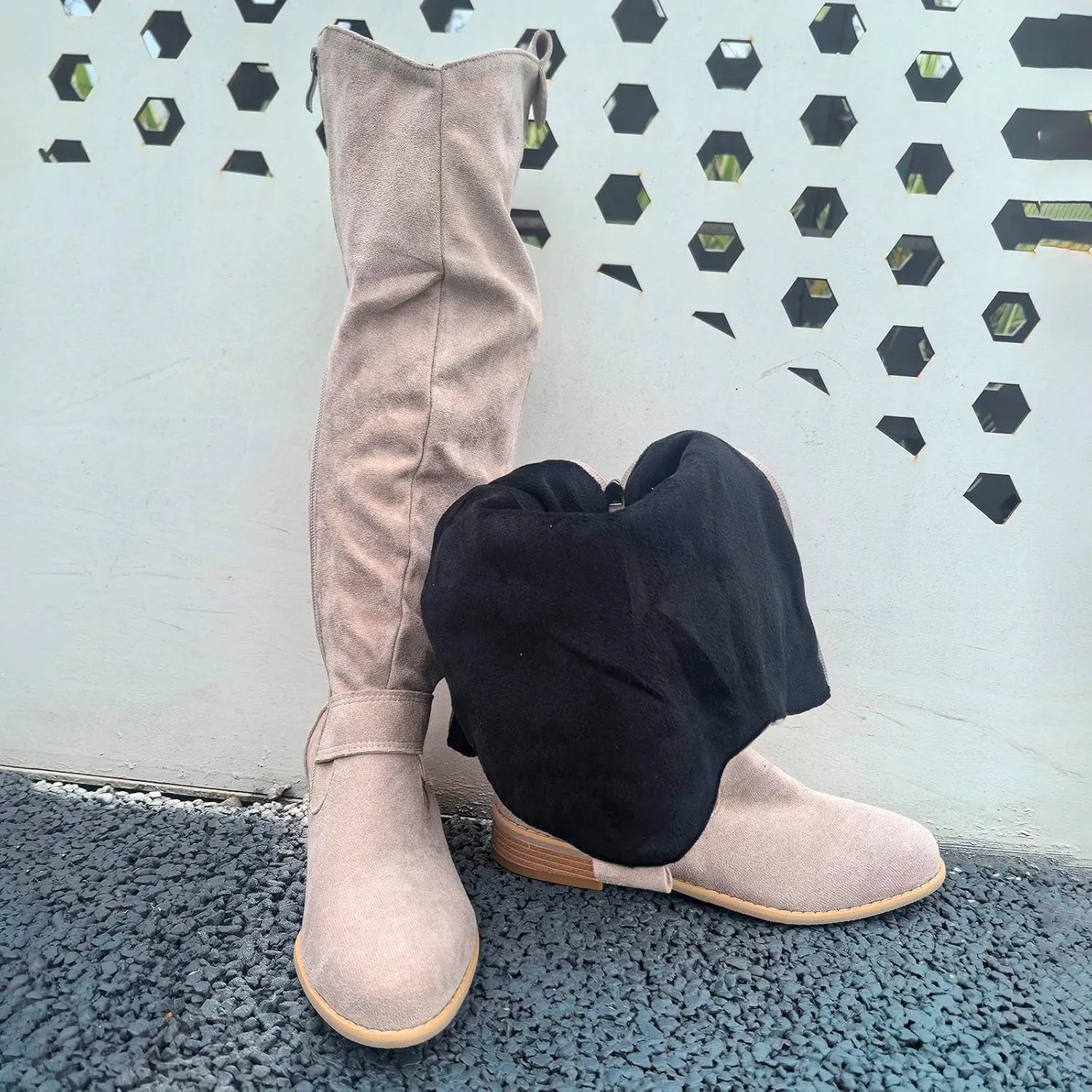 Knee High Boots Women over the Knee Boots Thigh High Suede Block Boots Pointed Toe Chunky High Heels Boots