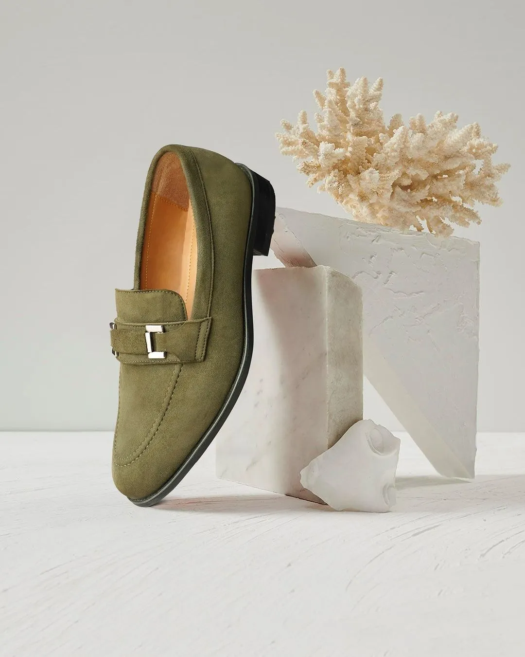 Larimar - Men's Olive Green Kid Suede Loafer