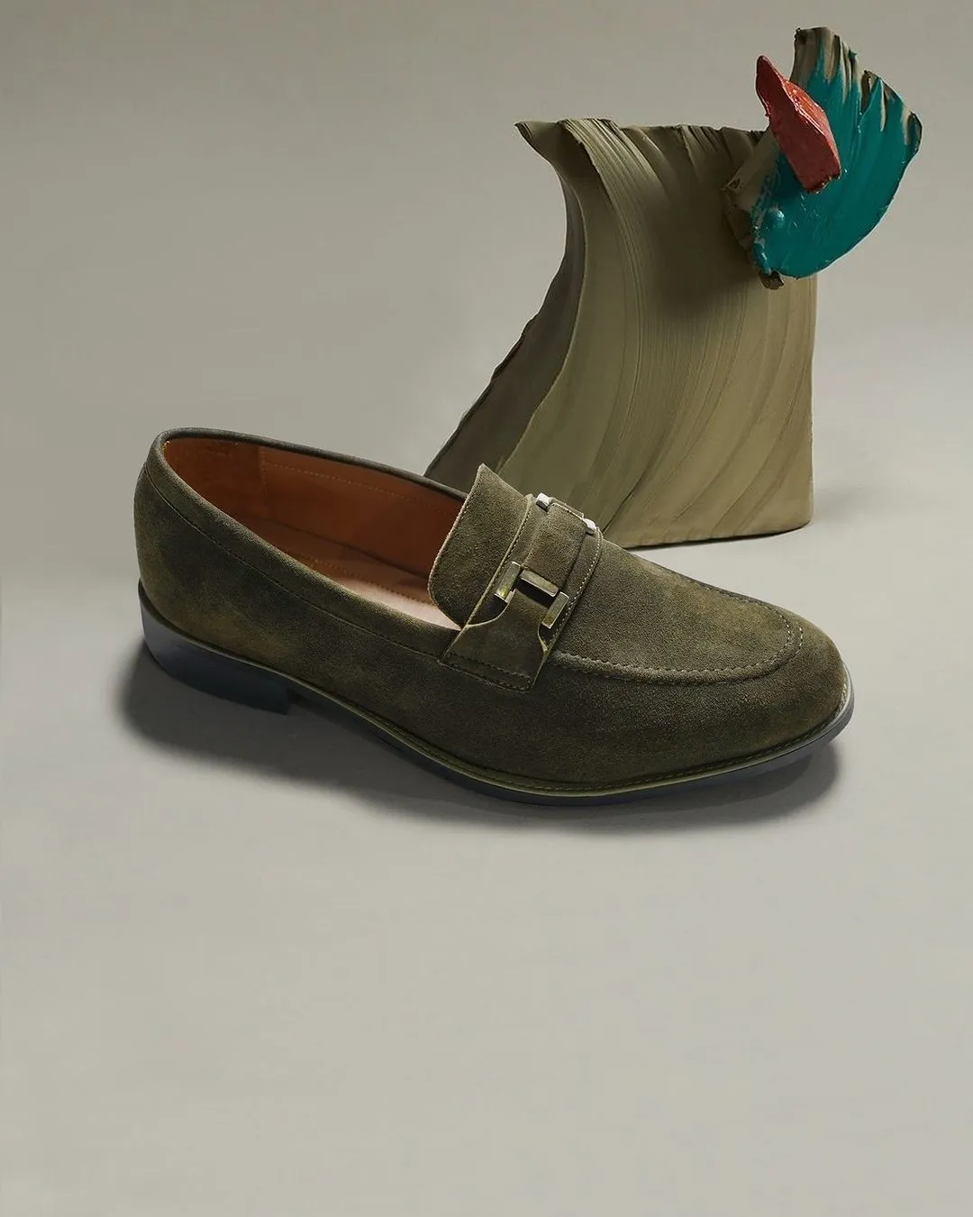 Larimar - Men's Olive Green Kid Suede Loafer