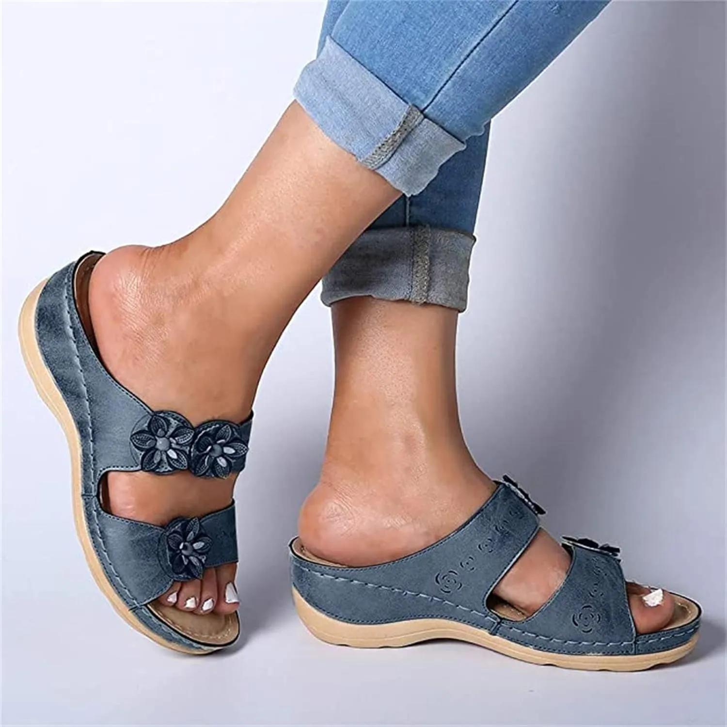 Lausiuoe Orthopedic Sandals For Women Arch Support Slide In Comfortable Wide Width Orthotic Casual Dressy Summer Sandals