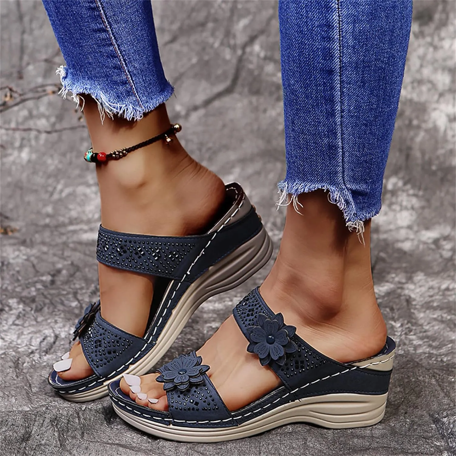 Lausiuoe Orthopedic Sandals For Women Dressy Fashion Slip On Orthotic Flip Flops With Comfort Plantar Fasciitis Arch Support