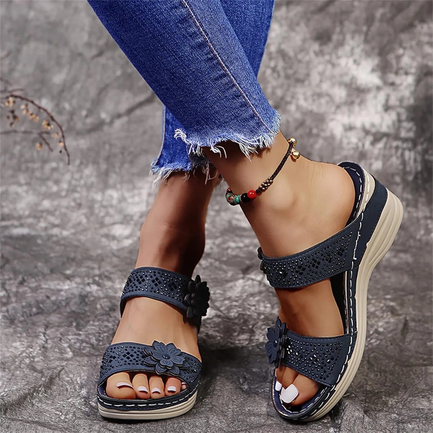 Lausiuoe Orthopedic Sandals For Women Dressy Fashion Slip On Orthotic Flip Flops With Comfort Plantar Fasciitis Arch Support