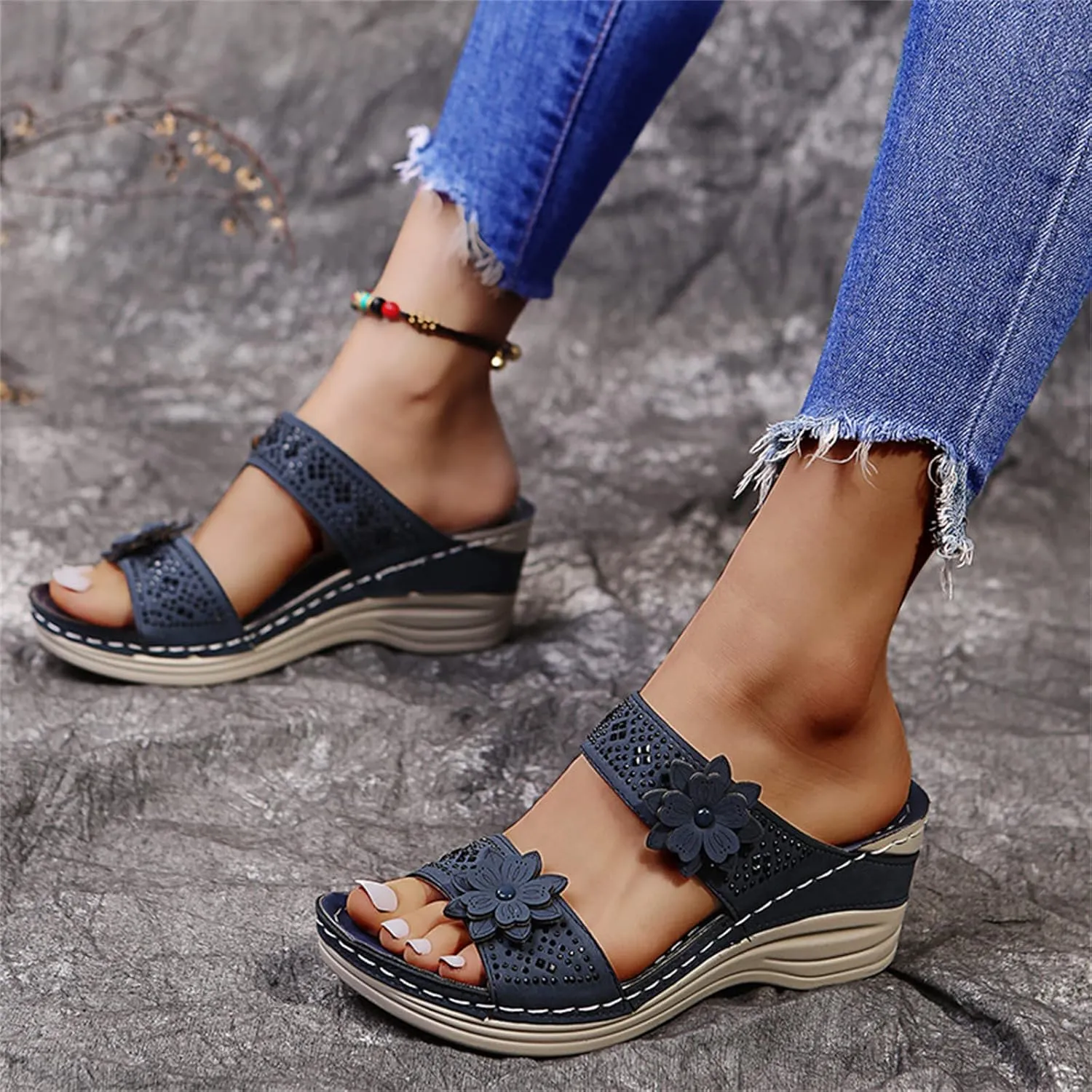 Lausiuoe Orthopedic Sandals For Women Dressy Fashion Slip On Orthotic Flip Flops With Comfort Plantar Fasciitis Arch Support
