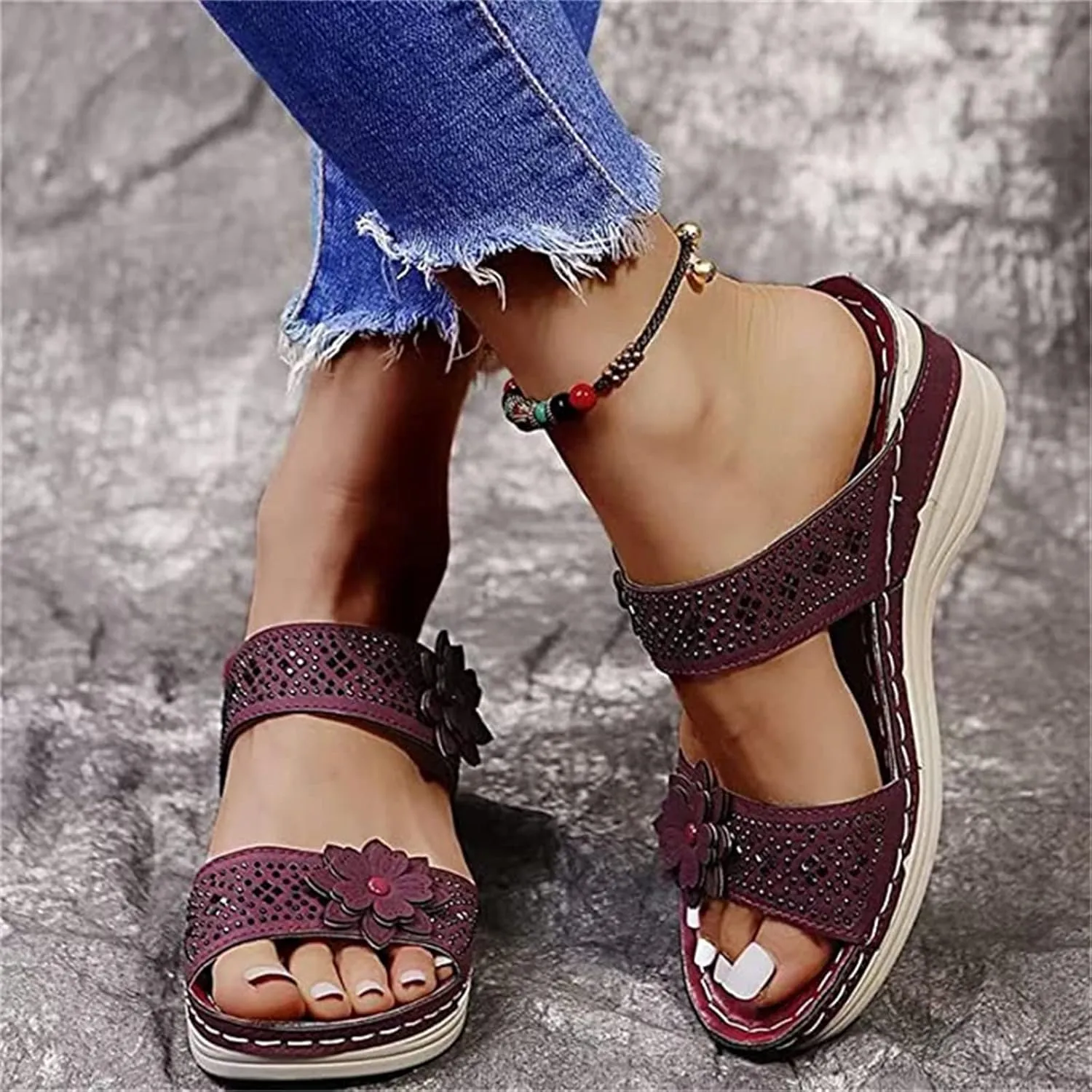 Lausiuoe Orthopedic Sandals For Women Dressy Fashion Slip On Orthotic Flip Flops With Comfort Plantar Fasciitis Arch Support