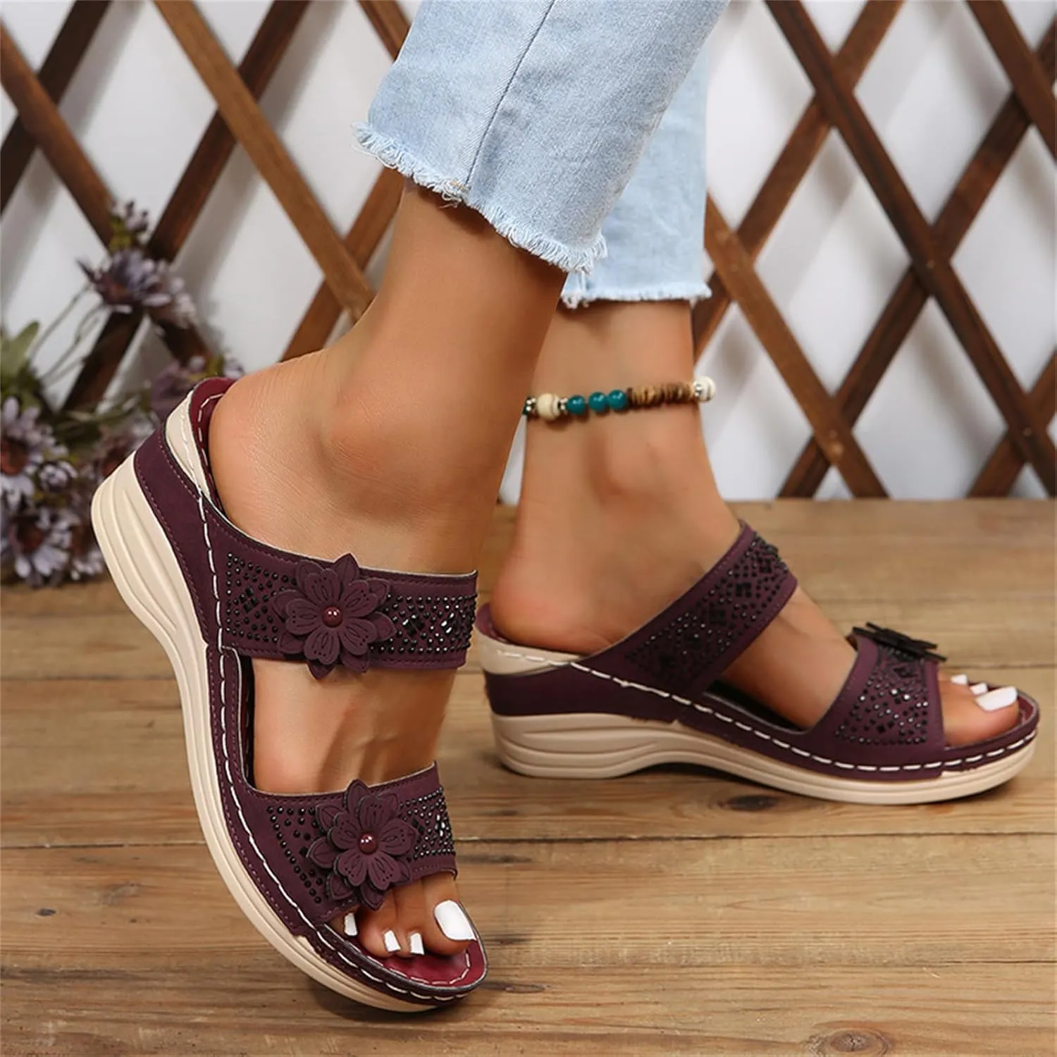 Lausiuoe Orthopedic Sandals For Women Dressy Fashion Slip On Orthotic Flip Flops With Comfort Plantar Fasciitis Arch Support