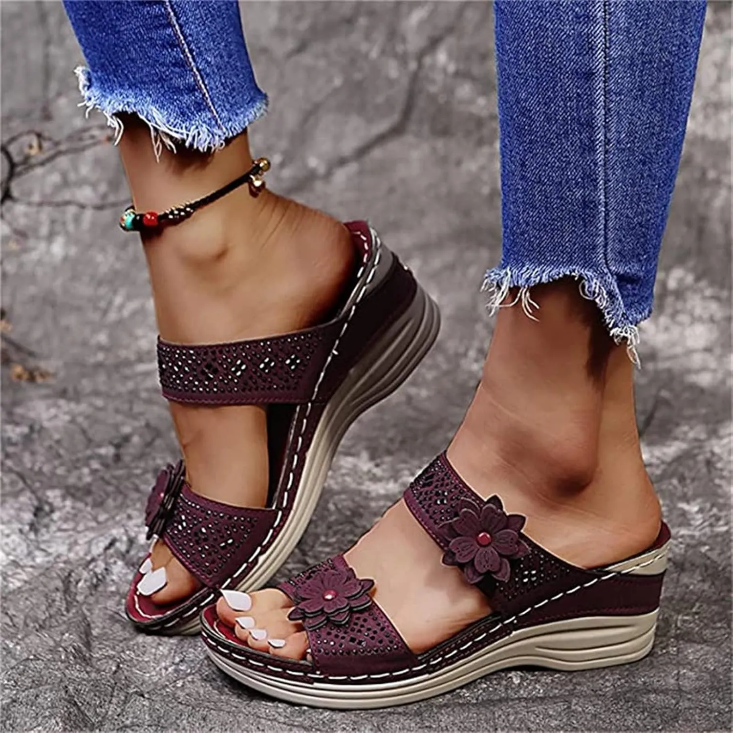 Lausiuoe Orthopedic Sandals For Women Dressy Fashion Slip On Orthotic Flip Flops With Comfort Plantar Fasciitis Arch Support