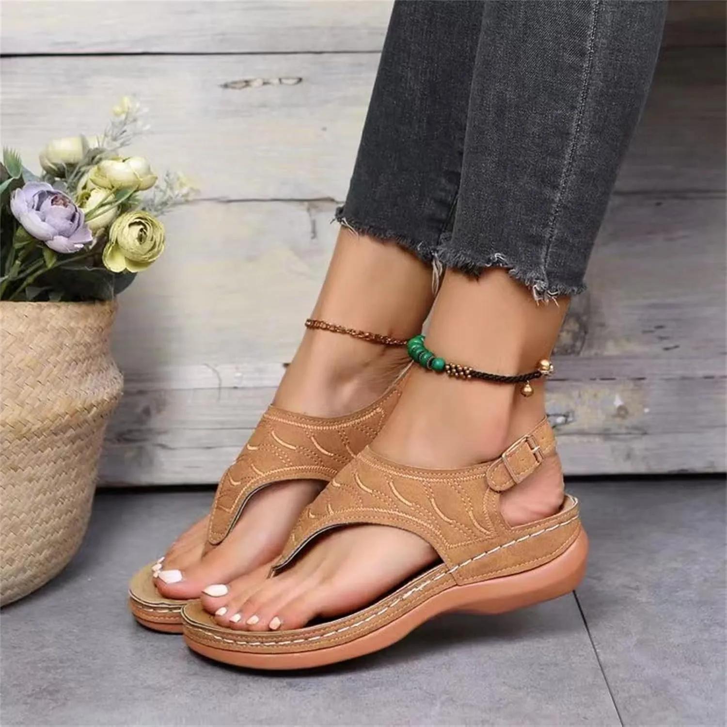 Lausiuoe Orthopedic Sandals For Women Dressy Summer Orthotic Flip Flops Comfortable Slippers with Arch Support For Flat Feet