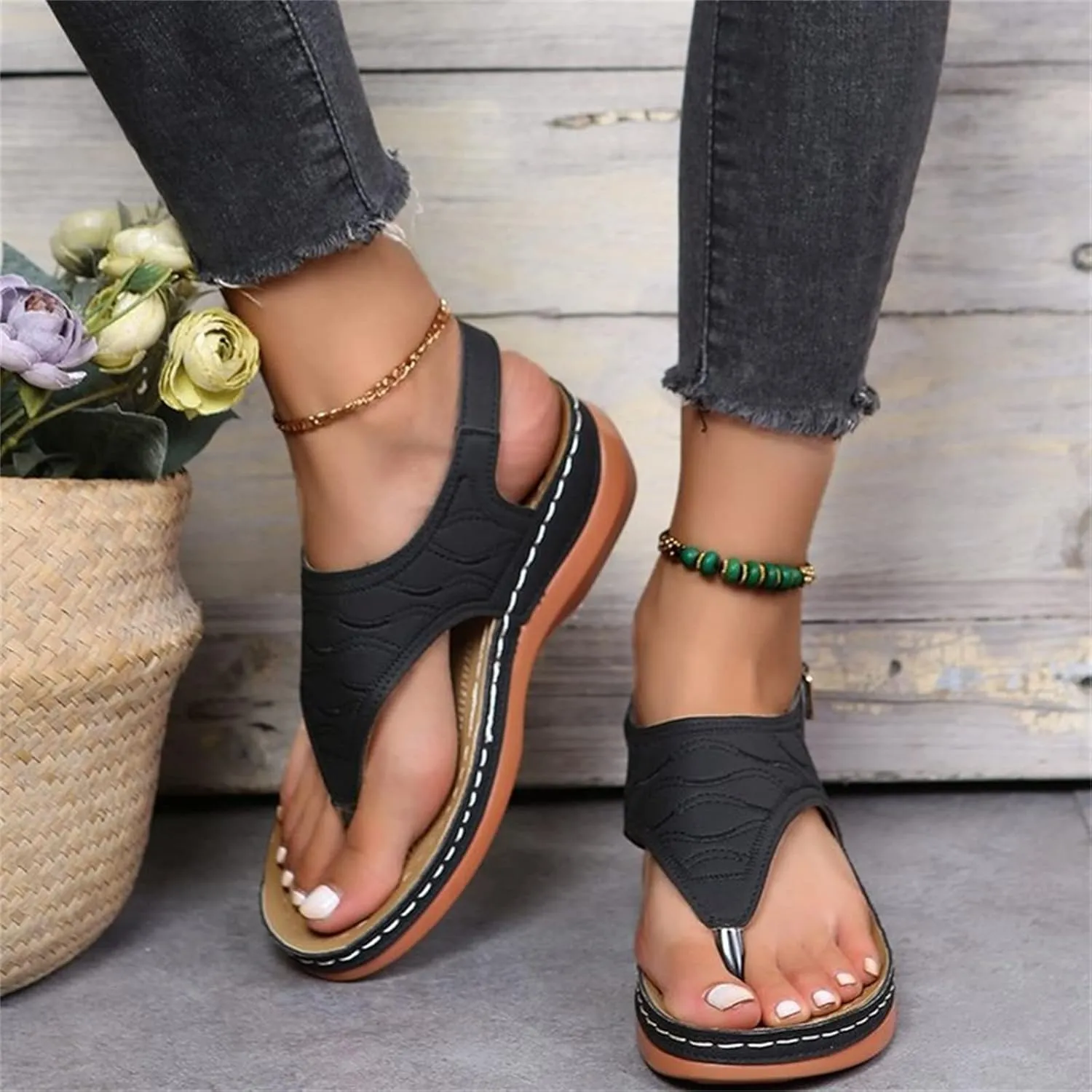 Lausiuoe Orthopedic Sandals For Women Dressy Summer Orthotic Flip Flops Comfortable Slippers with Arch Support For Flat Feet