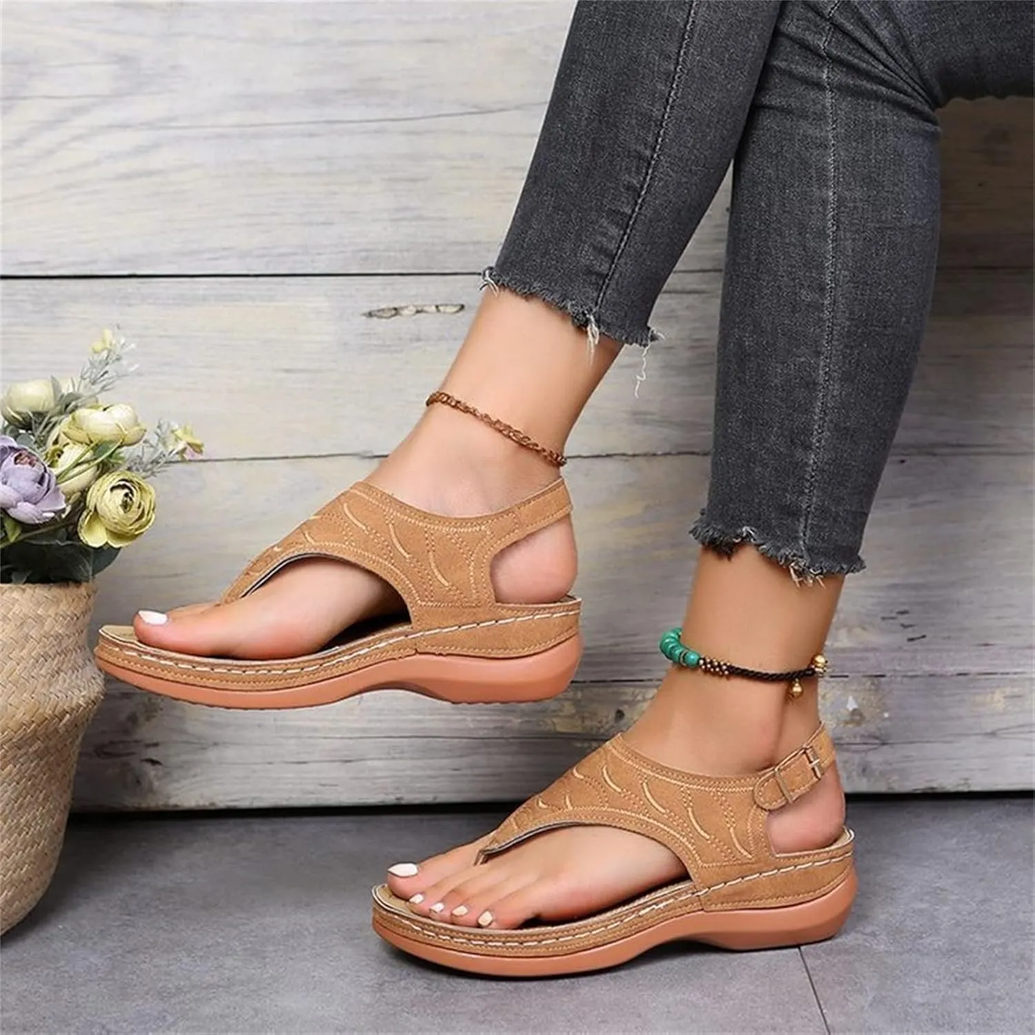 Lausiuoe Orthopedic Sandals For Women Dressy Summer Orthotic Flip Flops Comfortable Slippers with Arch Support For Flat Feet
