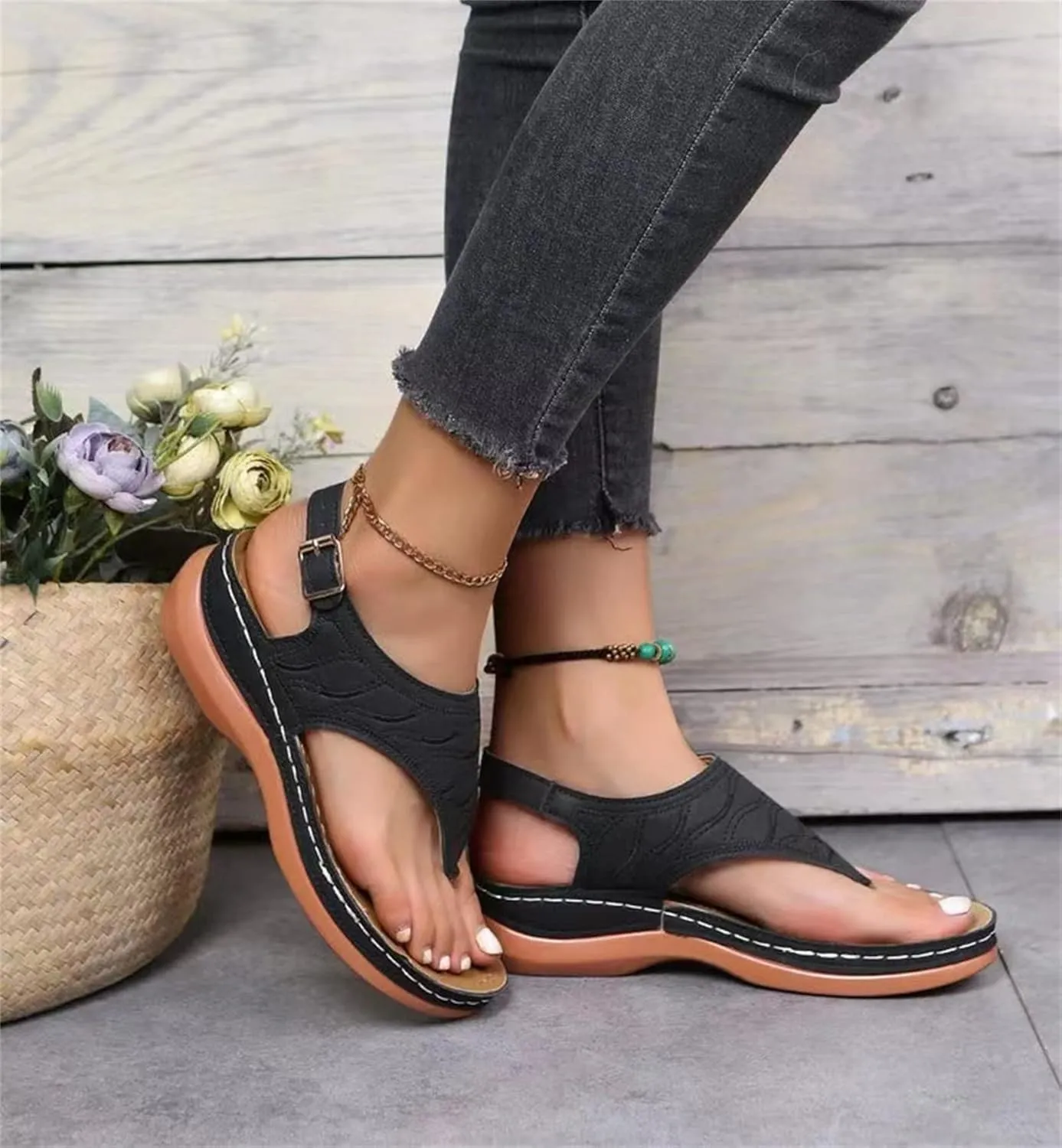 Lausiuoe Orthopedic Sandals For Women Dressy Summer Orthotic Flip Flops Comfortable Slippers with Arch Support For Flat Feet