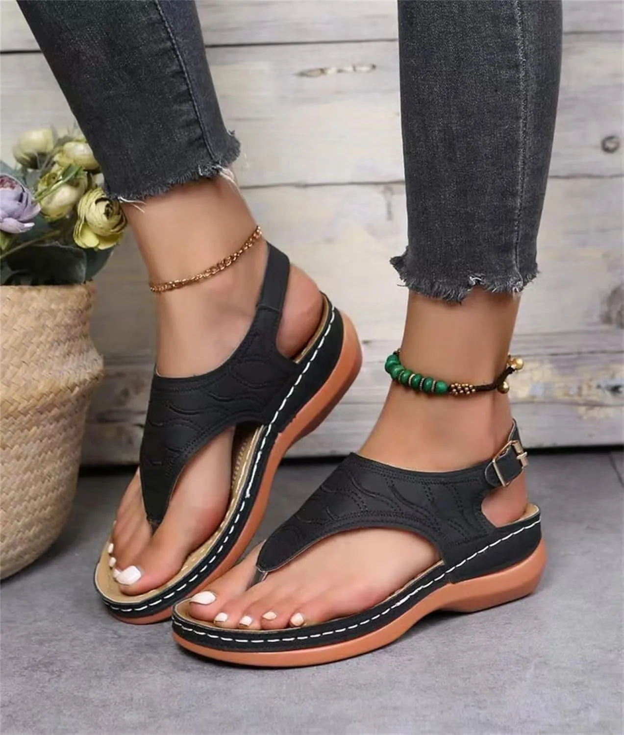 Lausiuoe Orthopedic Sandals For Women Dressy Summer Orthotic Flip Flops Comfortable Slippers with Arch Support For Flat Feet