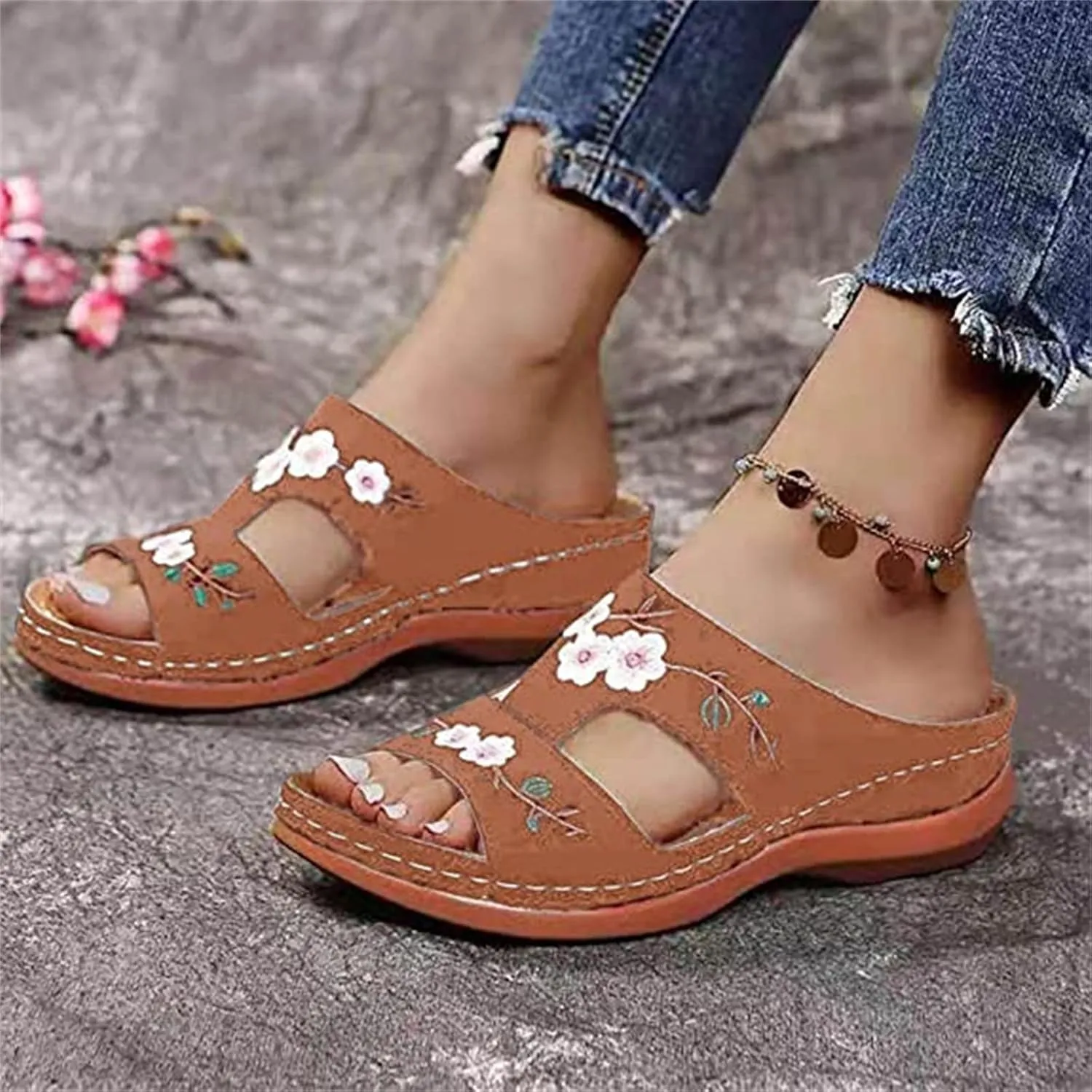 Lausiuoe Orthopedic Sandals For Women Elegant Comfortable Plantar Fasciitis Arch Support Open Toe Orthotic Slides Flip Flops