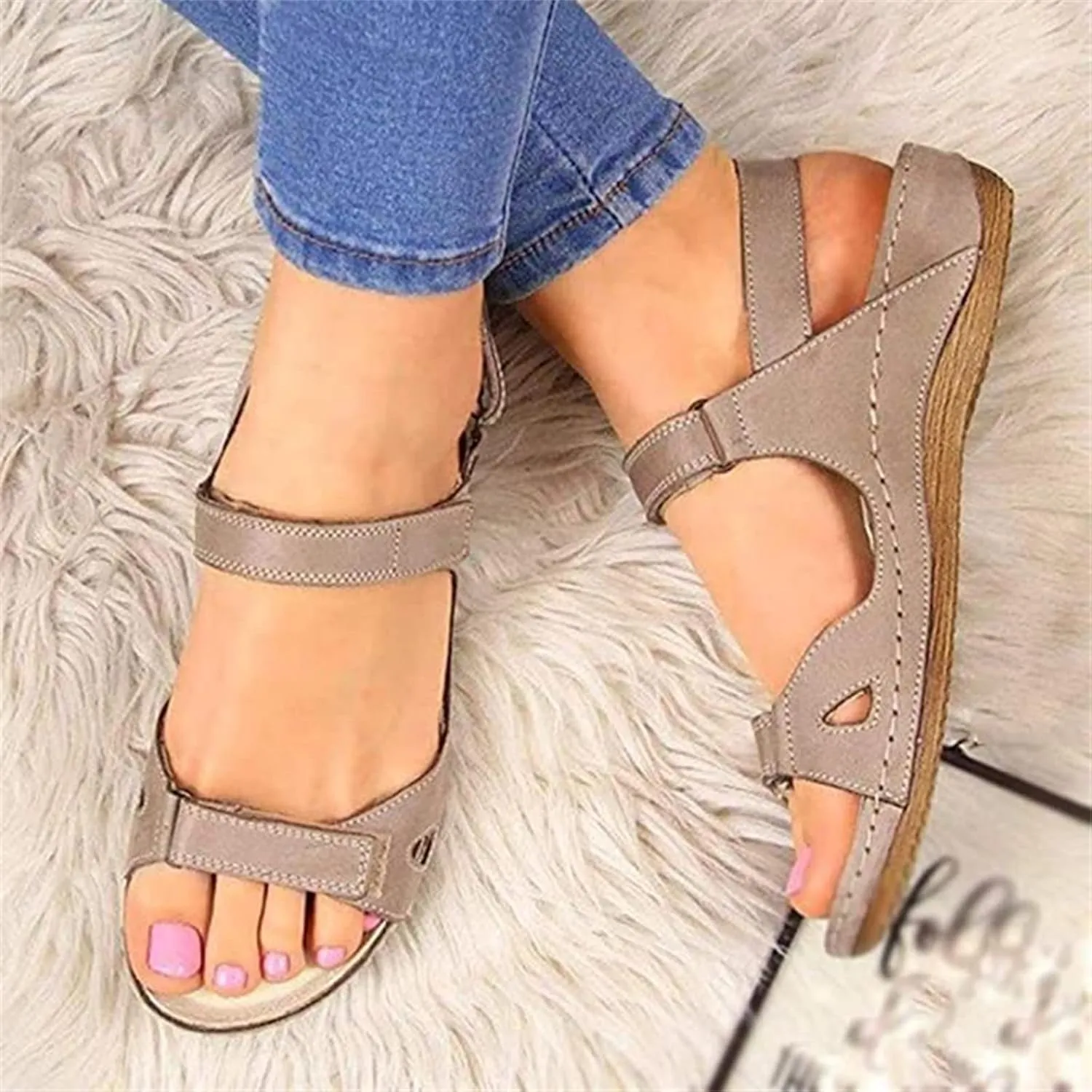 Lausiuoe Orthopedic Sandals For Women Plantar Fasciitis Arch Heel Support Comfortable Open Toe Orthotic Slides Flip Flops