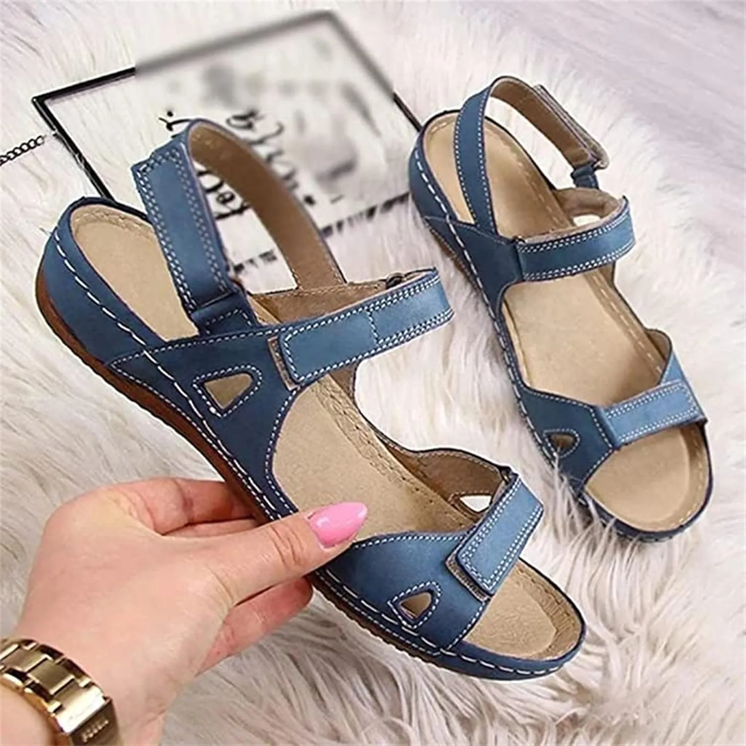 Lausiuoe Orthopedic Sandals For Women Plantar Fasciitis Arch Heel Support Comfortable Open Toe Orthotic Slides Flip Flops