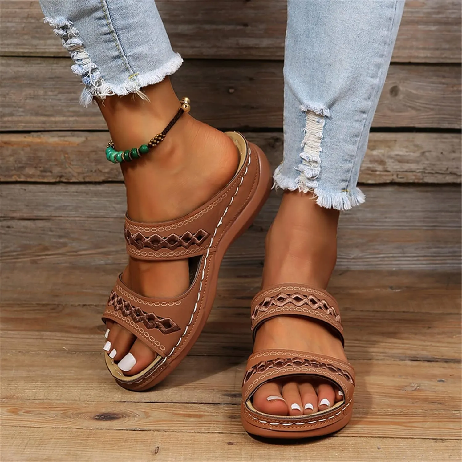 Lausiuoe Orthopedic Sandals For Women Plantar Fasciitis Arch Heel Support Orthotic Flips Flops Flat feet Comfortable Slides