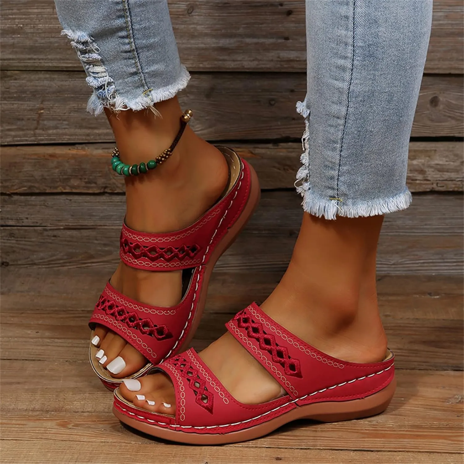 Lausiuoe Orthopedic Sandals For Women Plantar Fasciitis Arch Heel Support Orthotic Flips Flops Flat feet Comfortable Slides