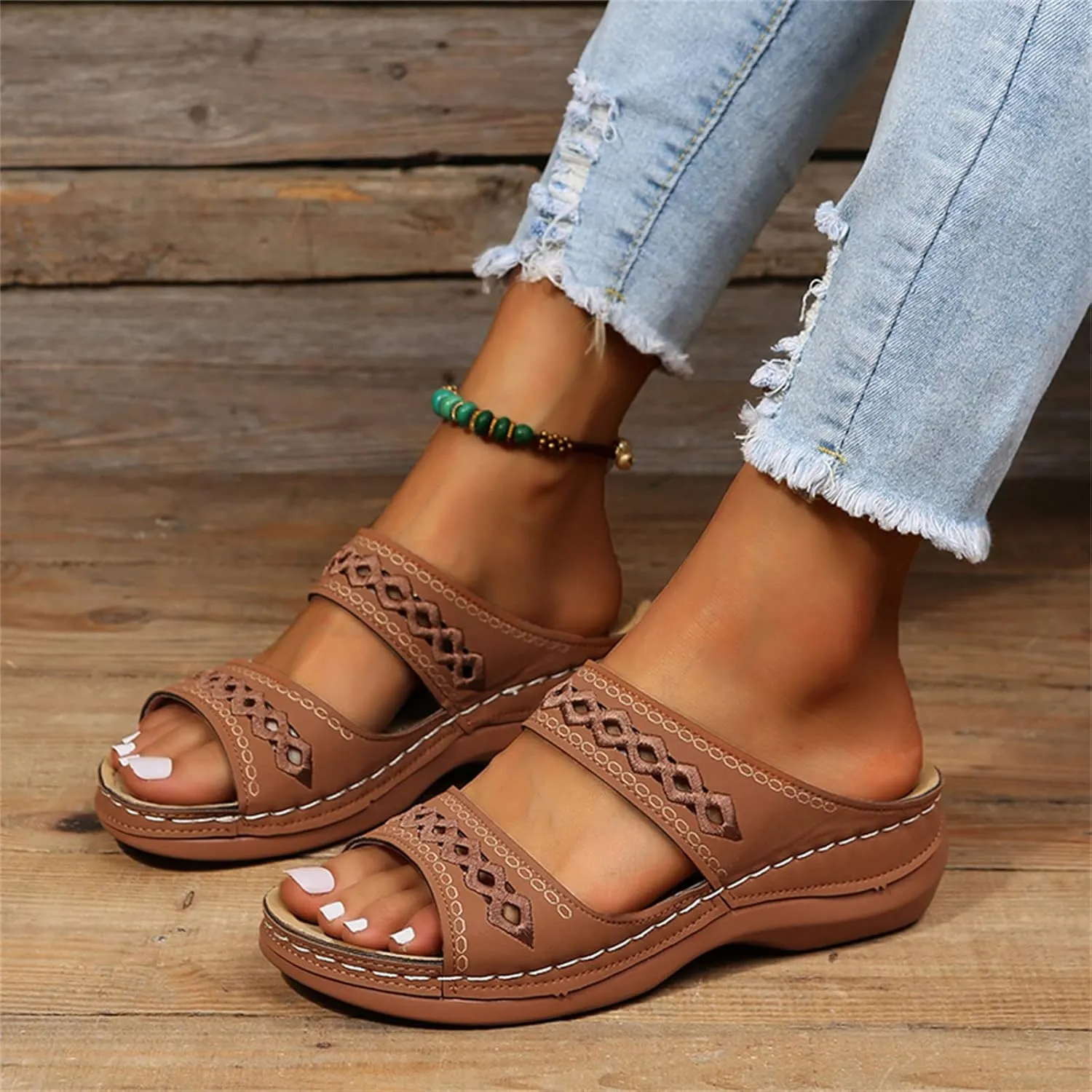 Lausiuoe Orthopedic Sandals For Women Plantar Fasciitis Arch Heel Support Orthotic Flips Flops Flat feet Comfortable Slides