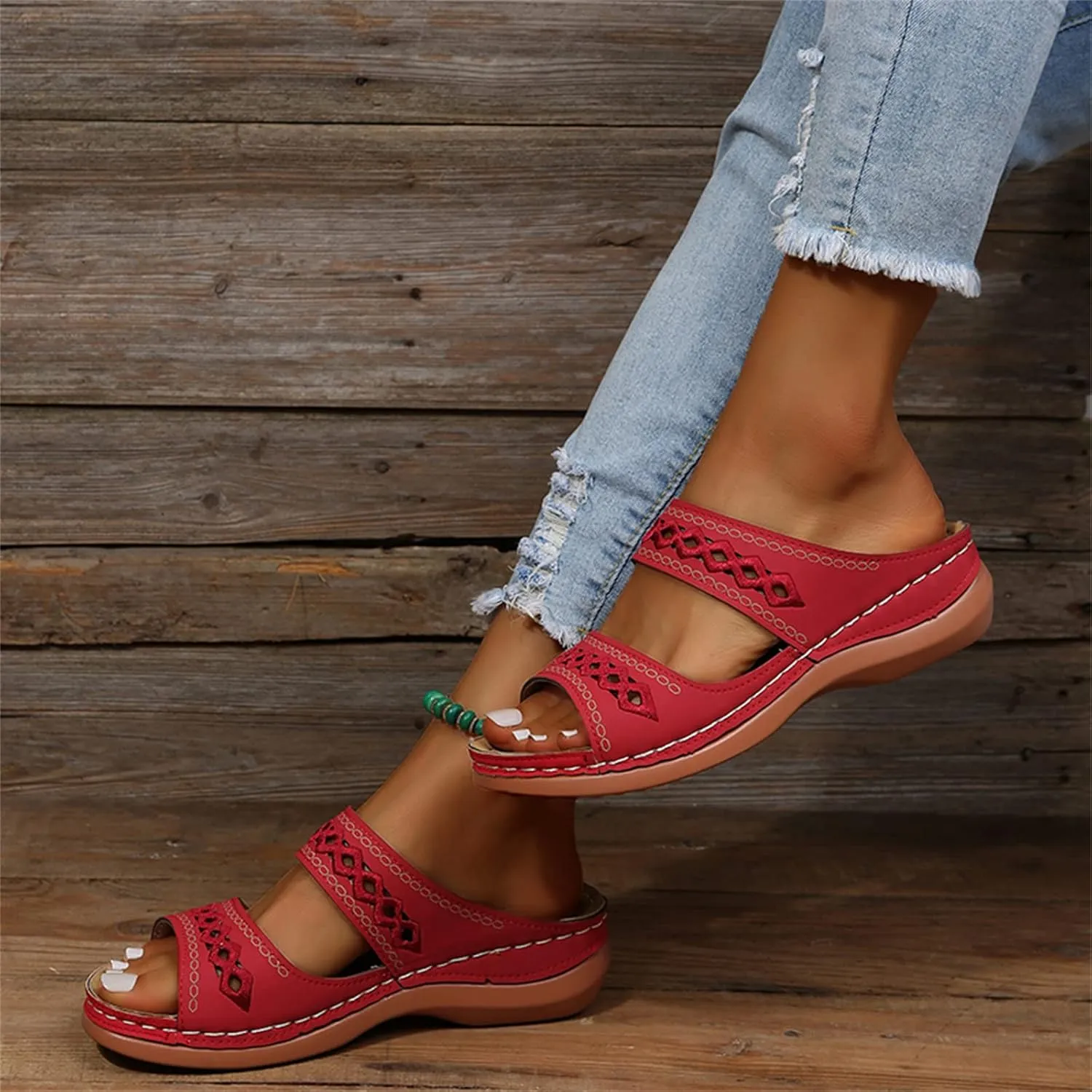 Lausiuoe Orthopedic Sandals For Women Plantar Fasciitis Arch Heel Support Orthotic Flips Flops Flat feet Comfortable Slides