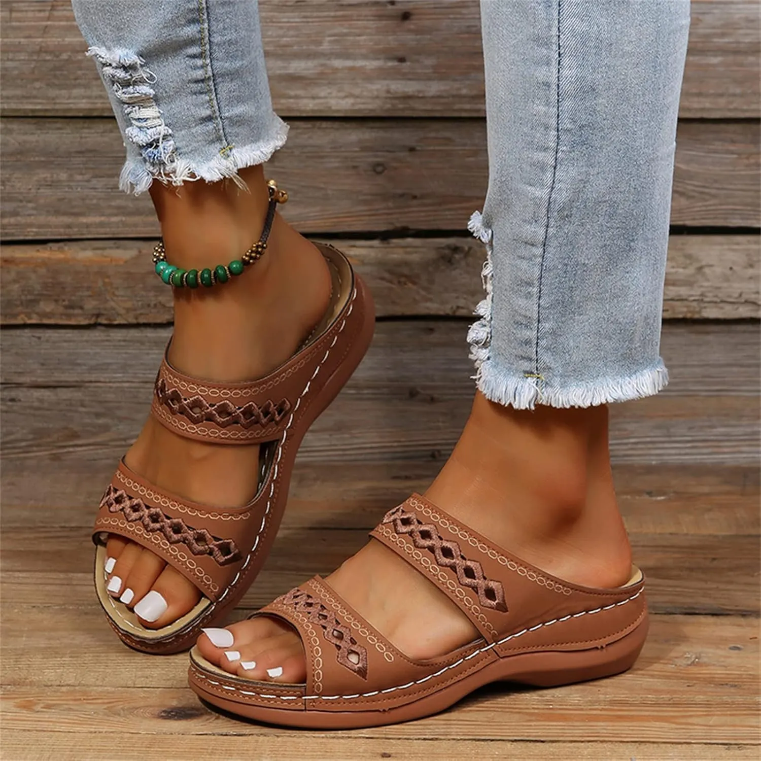 Lausiuoe Orthopedic Sandals For Women Plantar Fasciitis Arch Heel Support Orthotic Flips Flops Flat feet Comfortable Slides