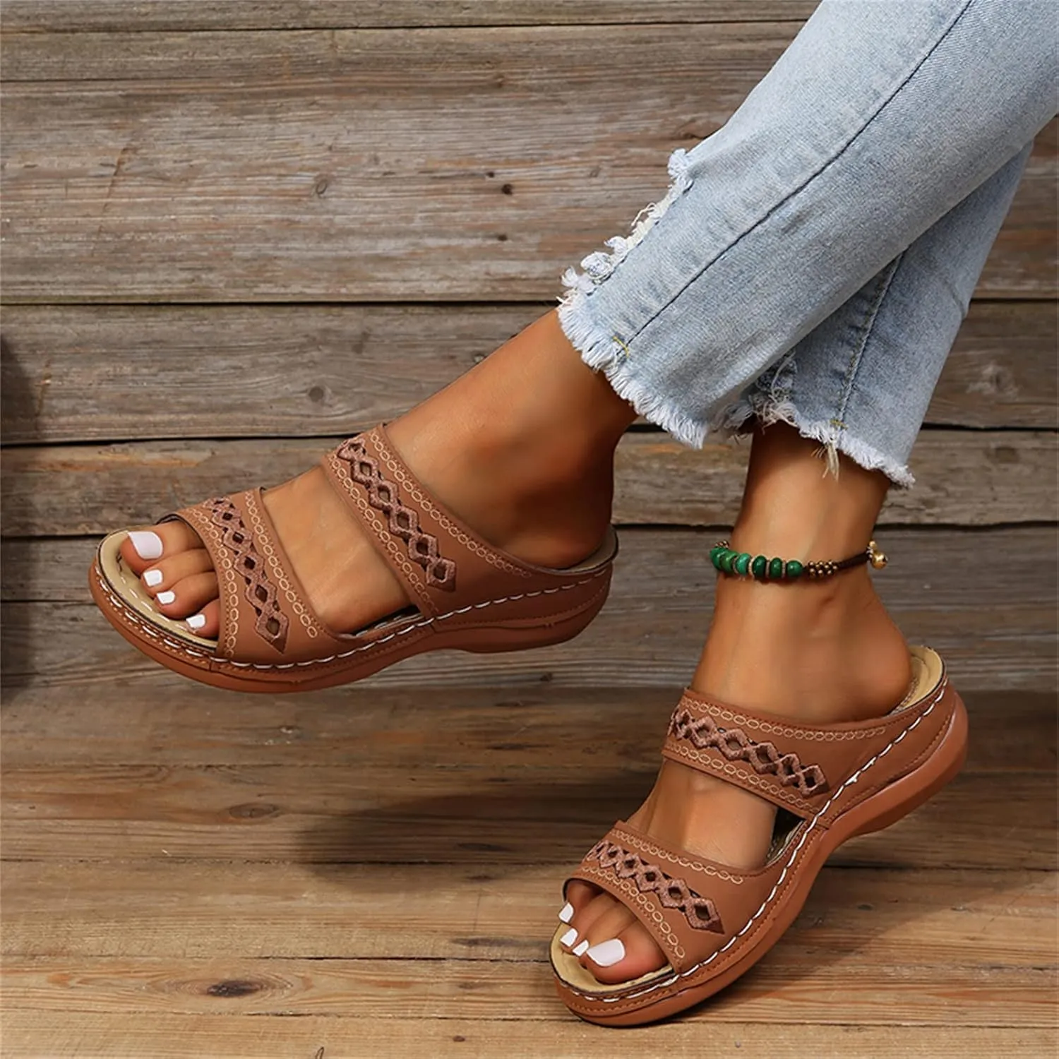 Lausiuoe Orthopedic Sandals For Women Plantar Fasciitis Arch Heel Support Orthotic Flips Flops Flat feet Comfortable Slides