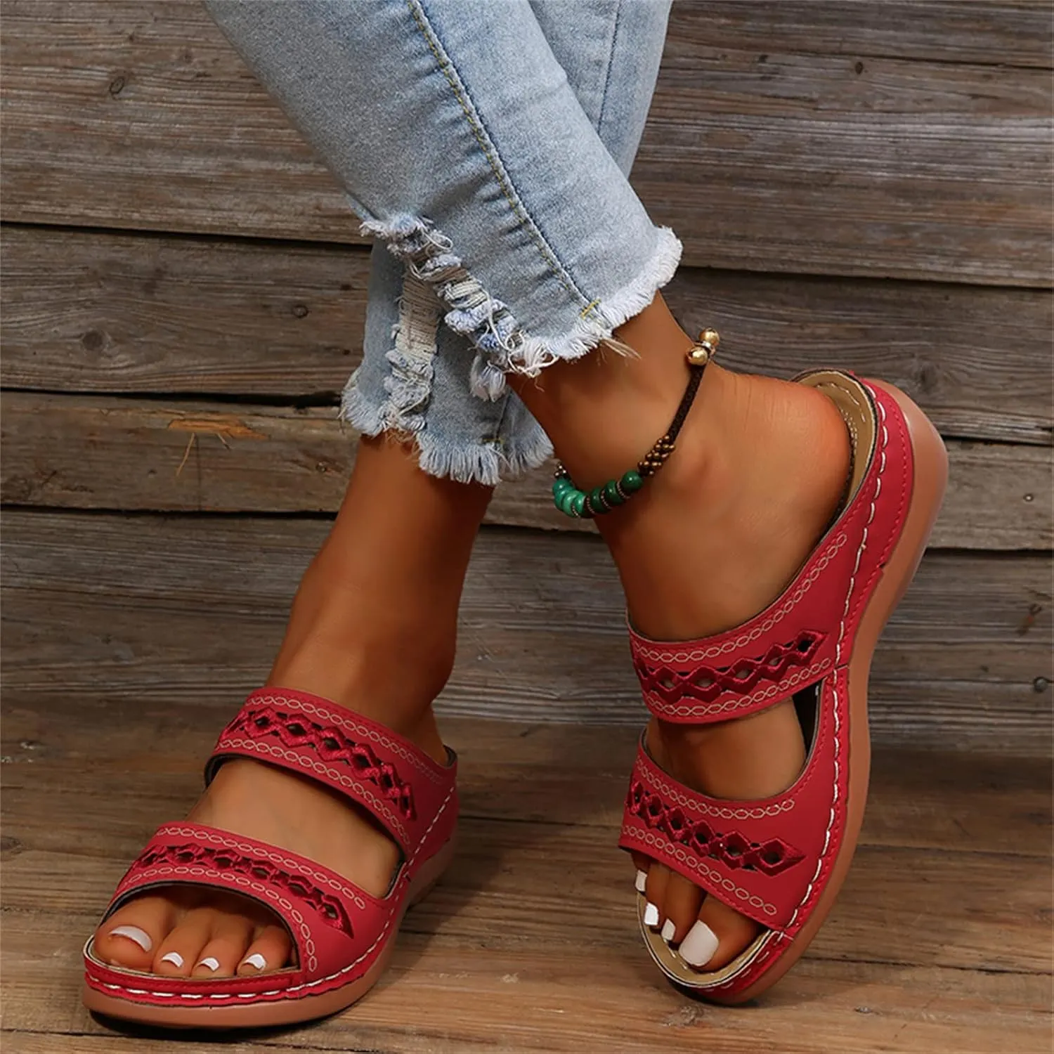 Lausiuoe Orthopedic Sandals For Women Plantar Fasciitis Arch Heel Support Orthotic Flips Flops Flat feet Comfortable Slides