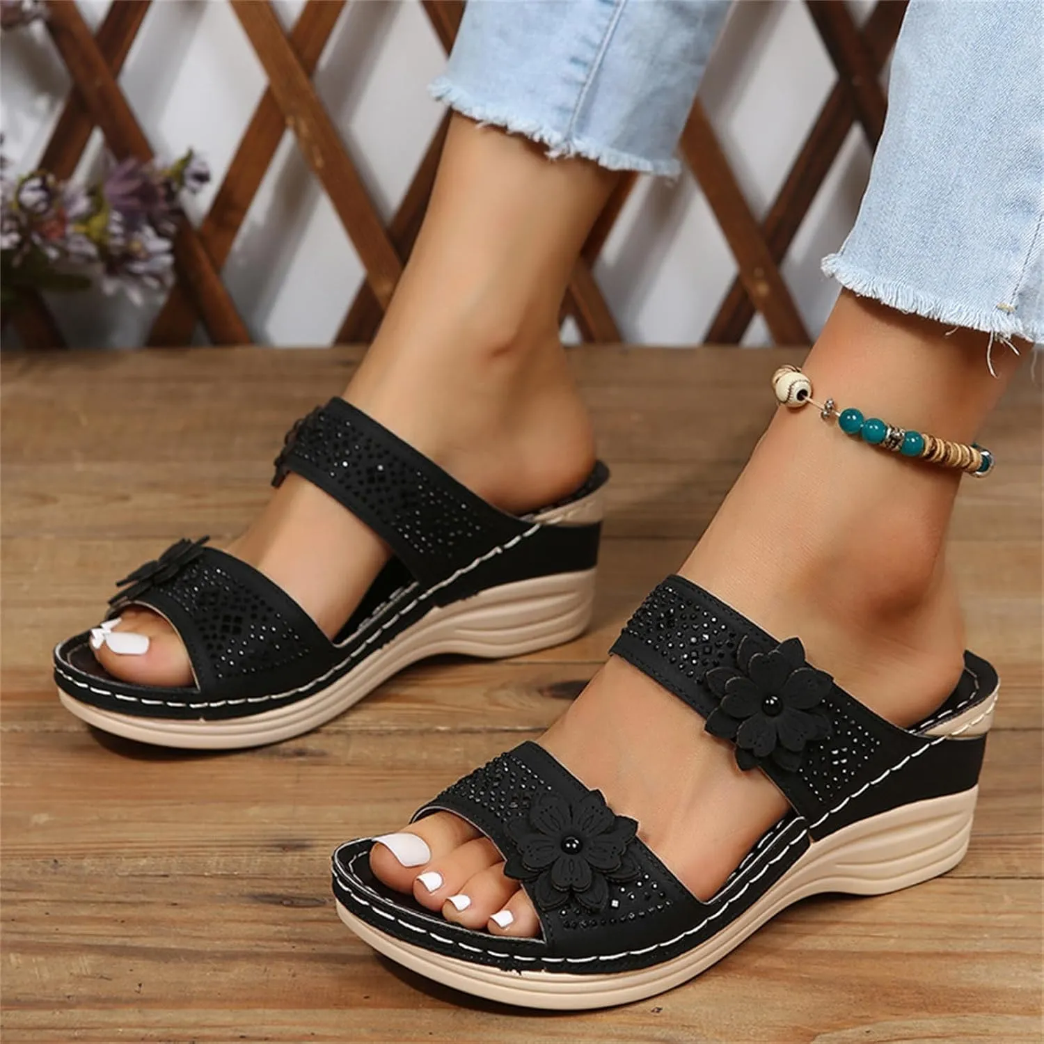 Lausiuoe Orthopedic Sandals For Women Plantar Fasciitis Arch Heel Support Slides Slippers Comfort Wedge Orthotic Flip Flops