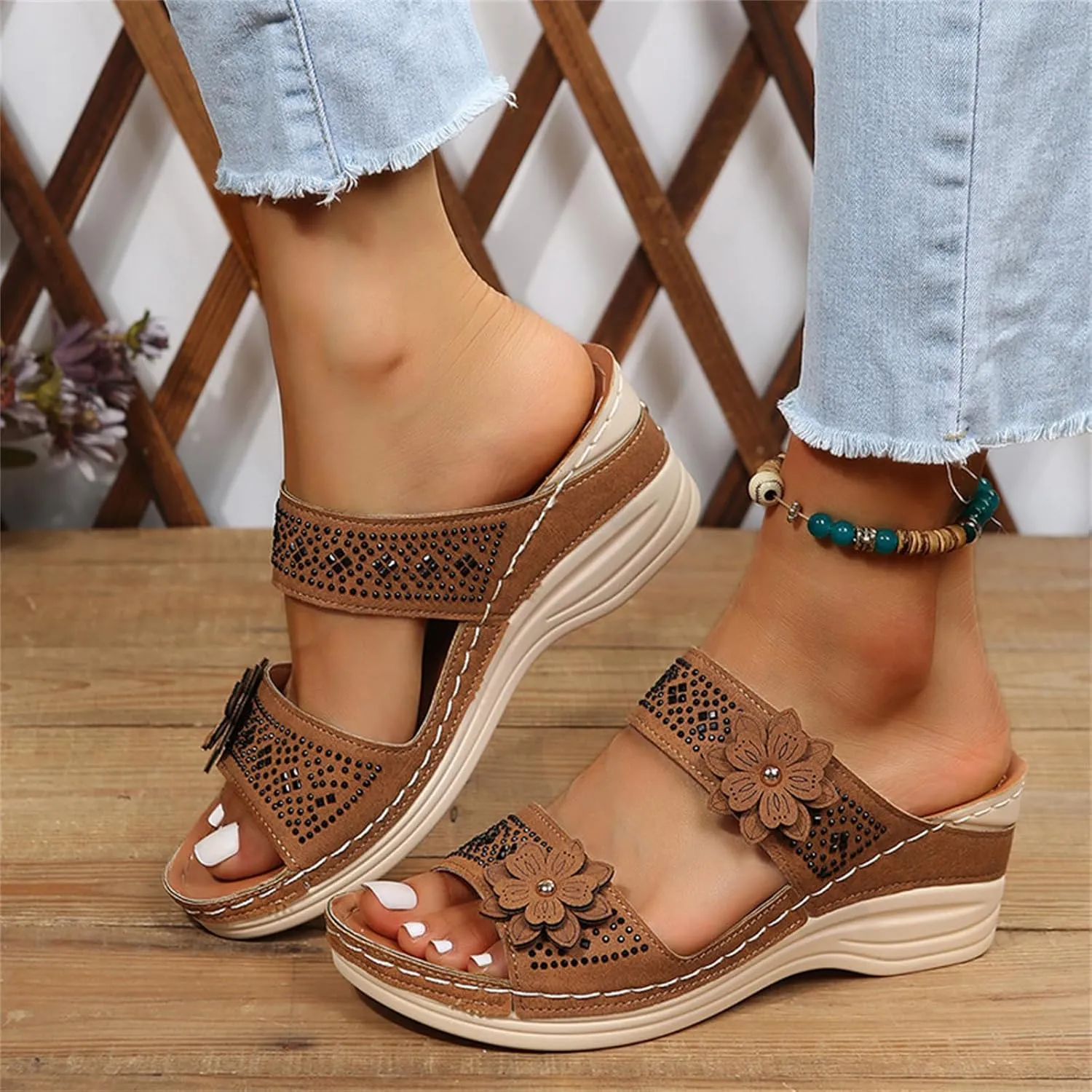 Lausiuoe Orthopedic Sandals For Women Plantar Fasciitis Arch Heel Support Slides Slippers Comfort Wedge Orthotic Flip Flops