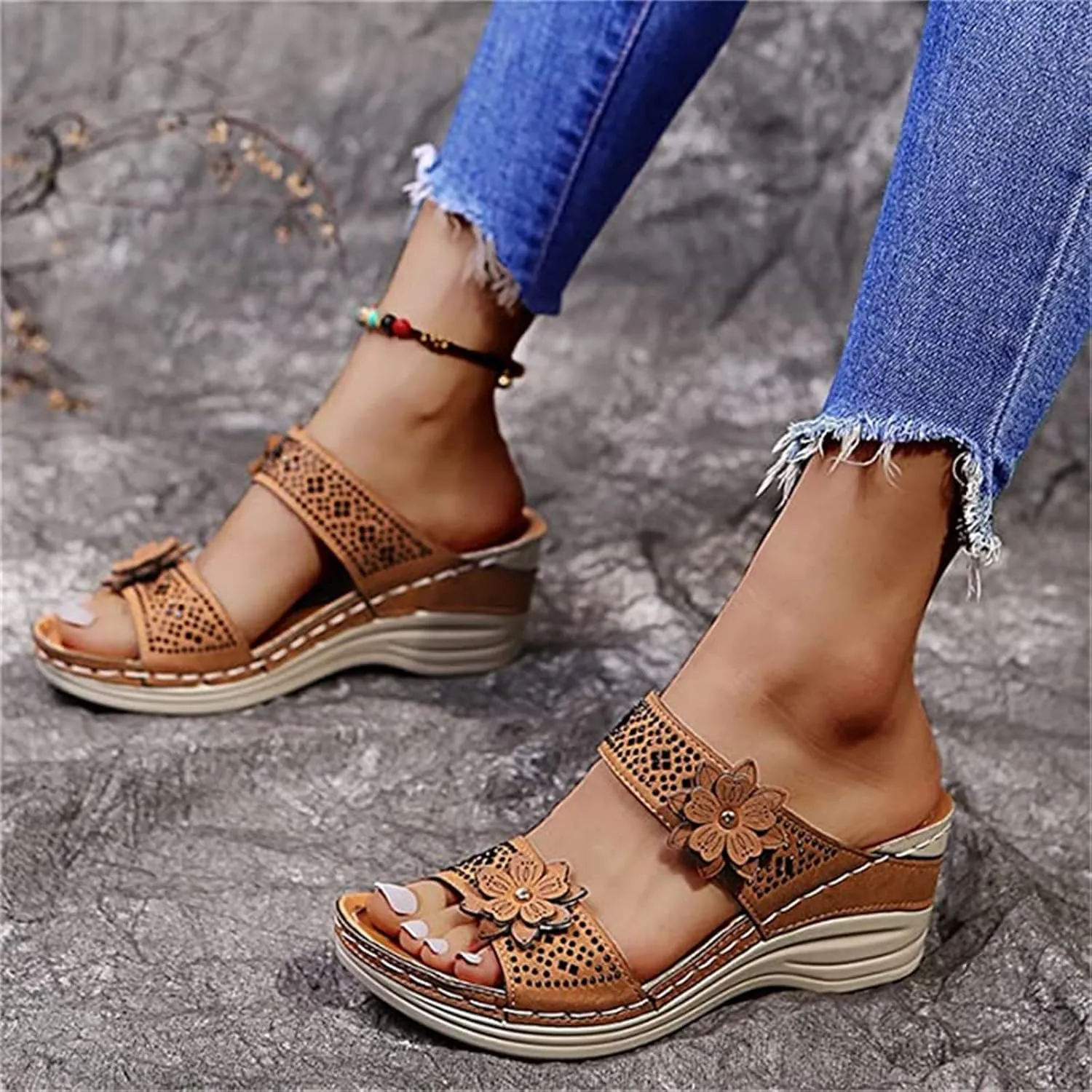 Lausiuoe Orthopedic Sandals For Women Plantar Fasciitis Arch Heel Support Slides Slippers Comfort Wedge Orthotic Flip Flops