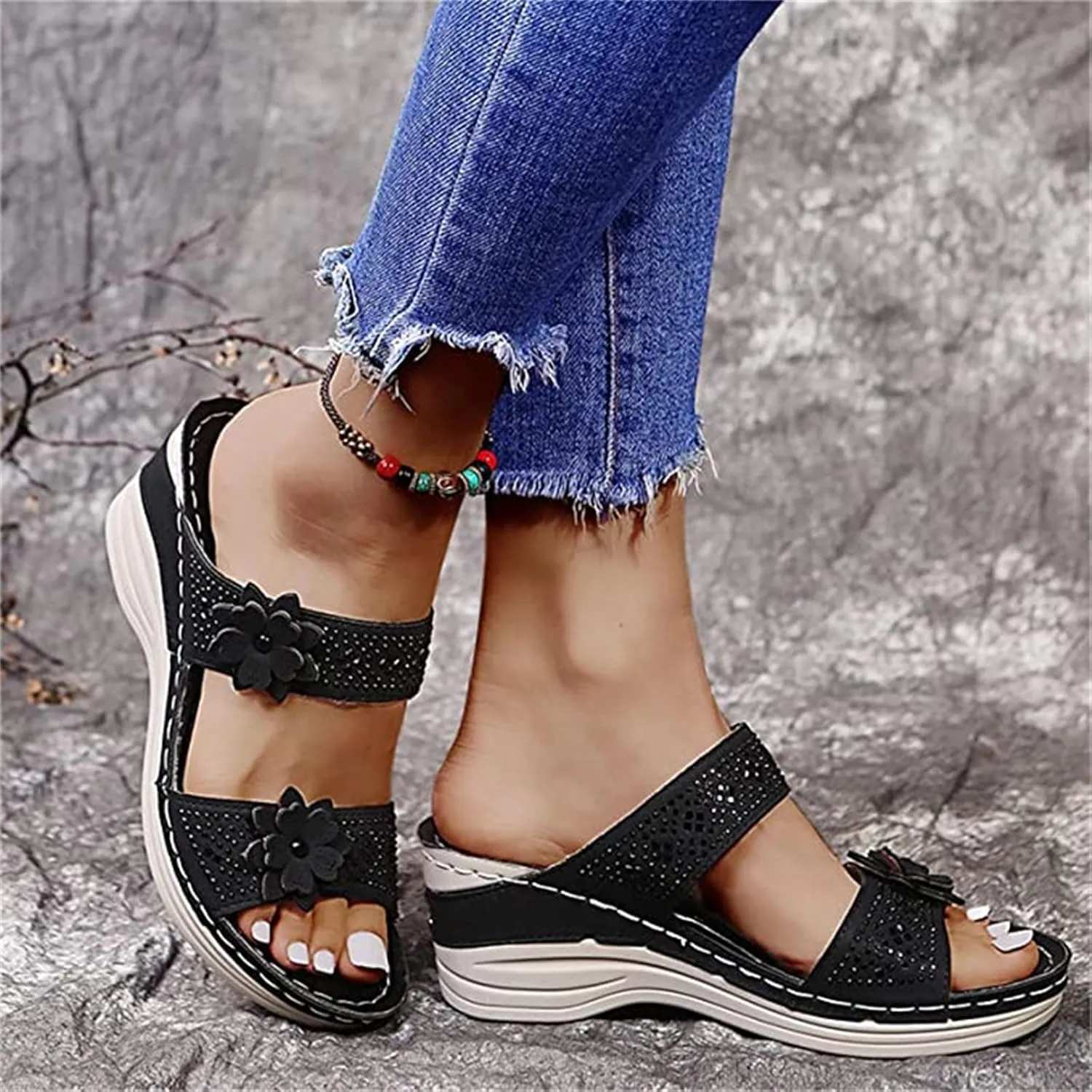 Lausiuoe Orthopedic Sandals For Women Plantar Fasciitis Arch Heel Support Slides Slippers Comfort Wedge Orthotic Flip Flops