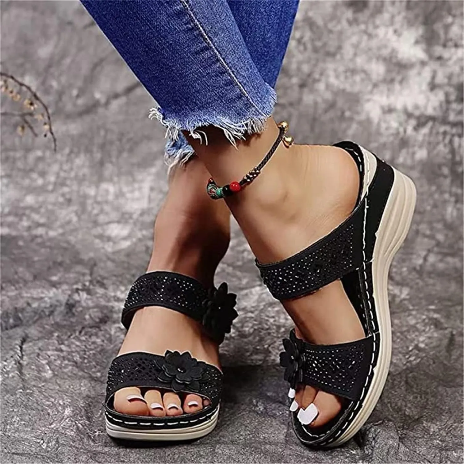 Lausiuoe Orthopedic Sandals For Women Plantar Fasciitis Arch Heel Support Slides Slippers Comfort Wedge Orthotic Flip Flops