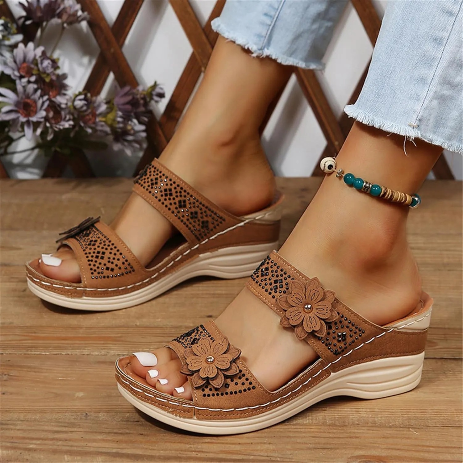 Lausiuoe Orthopedic Sandals For Women Plantar Fasciitis Arch Heel Support Slides Slippers Comfort Wedge Orthotic Flip Flops