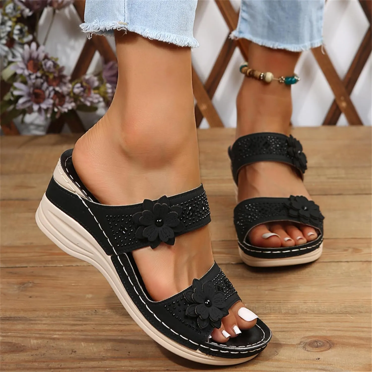 Lausiuoe Orthopedic Sandals For Women Plantar Fasciitis Arch Heel Support Slides Slippers Comfort Wedge Orthotic Flip Flops