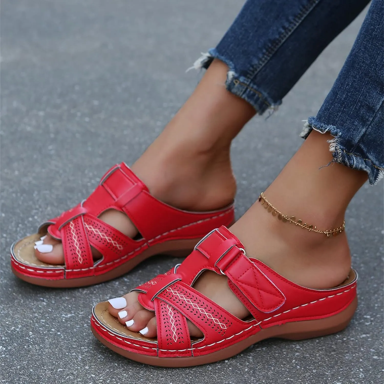 Lausiuoe Orthopedic Sandals Women Dressy Summer Flat Slides Comfy Casual Walking Shoes Orthotic Flip Flops With Arch Support