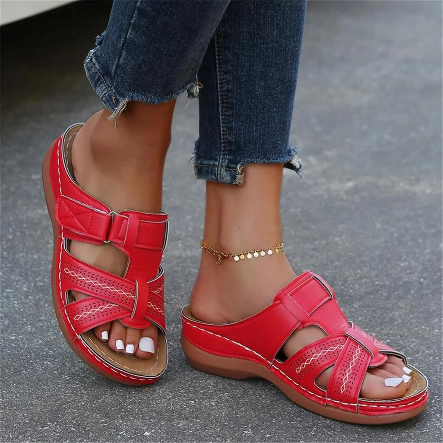 Lausiuoe Orthopedic Sandals Women Dressy Summer Flat Slides Comfy Casual Walking Shoes Orthotic Flip Flops With Arch Support