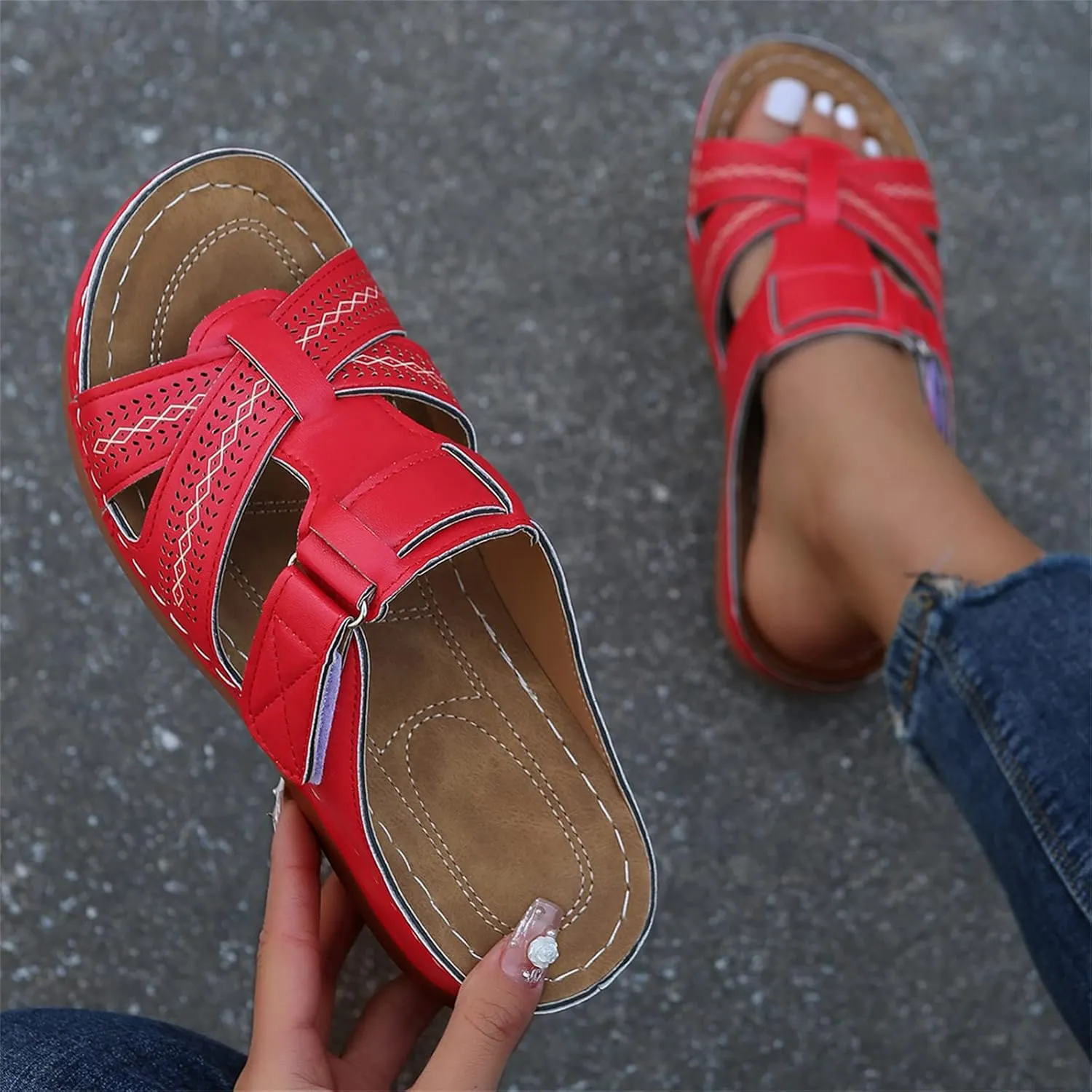 Lausiuoe Orthopedic Sandals Women Dressy Summer Flat Slides Comfy Casual Walking Shoes Orthotic Flip Flops With Arch Support