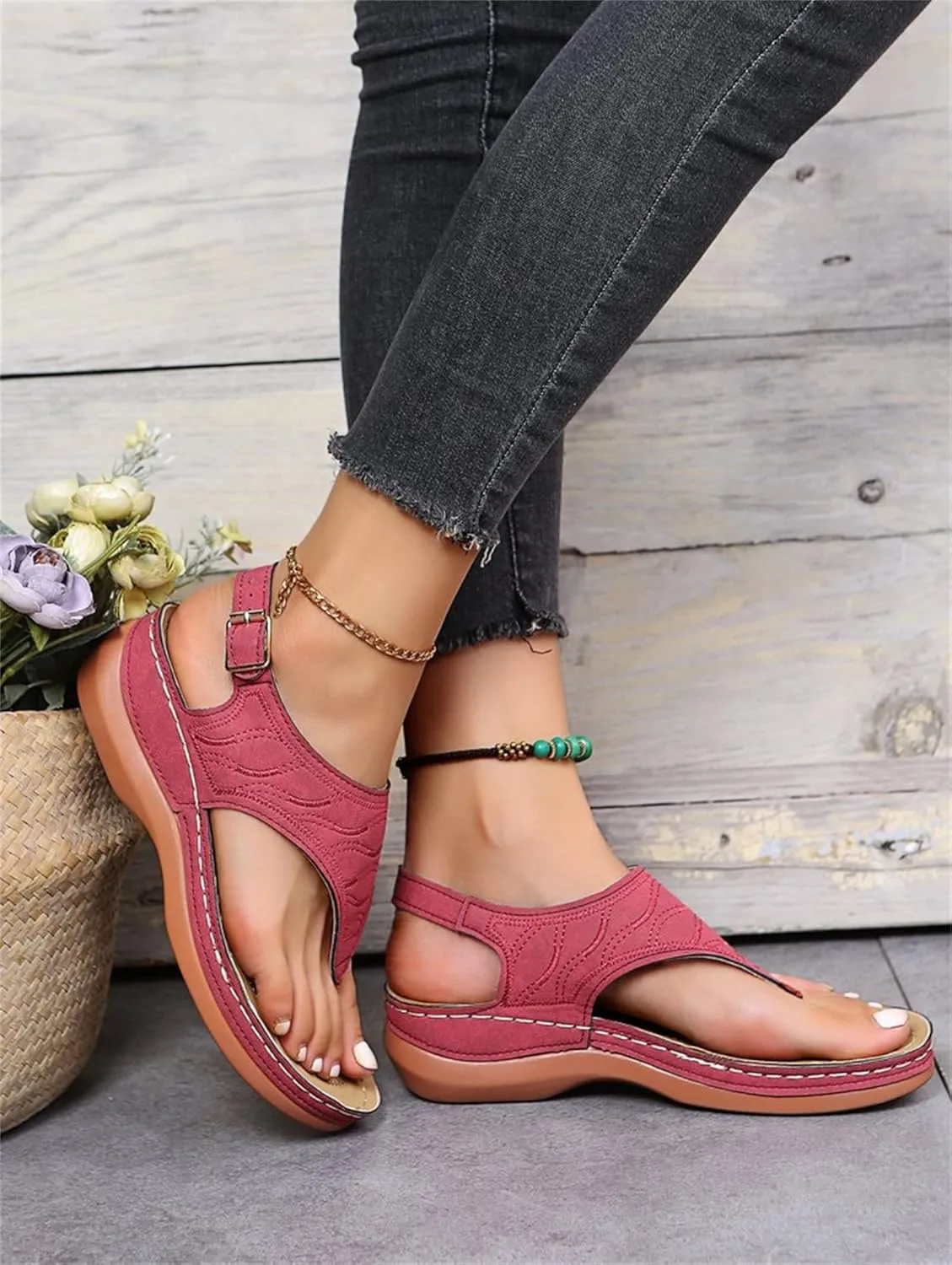 Lausiuoe Orthotic Sandals For Women Dressy Orthopedic Slides Comfort Plantar Fasciitis Arch Support Slip on Thong Flip Flops