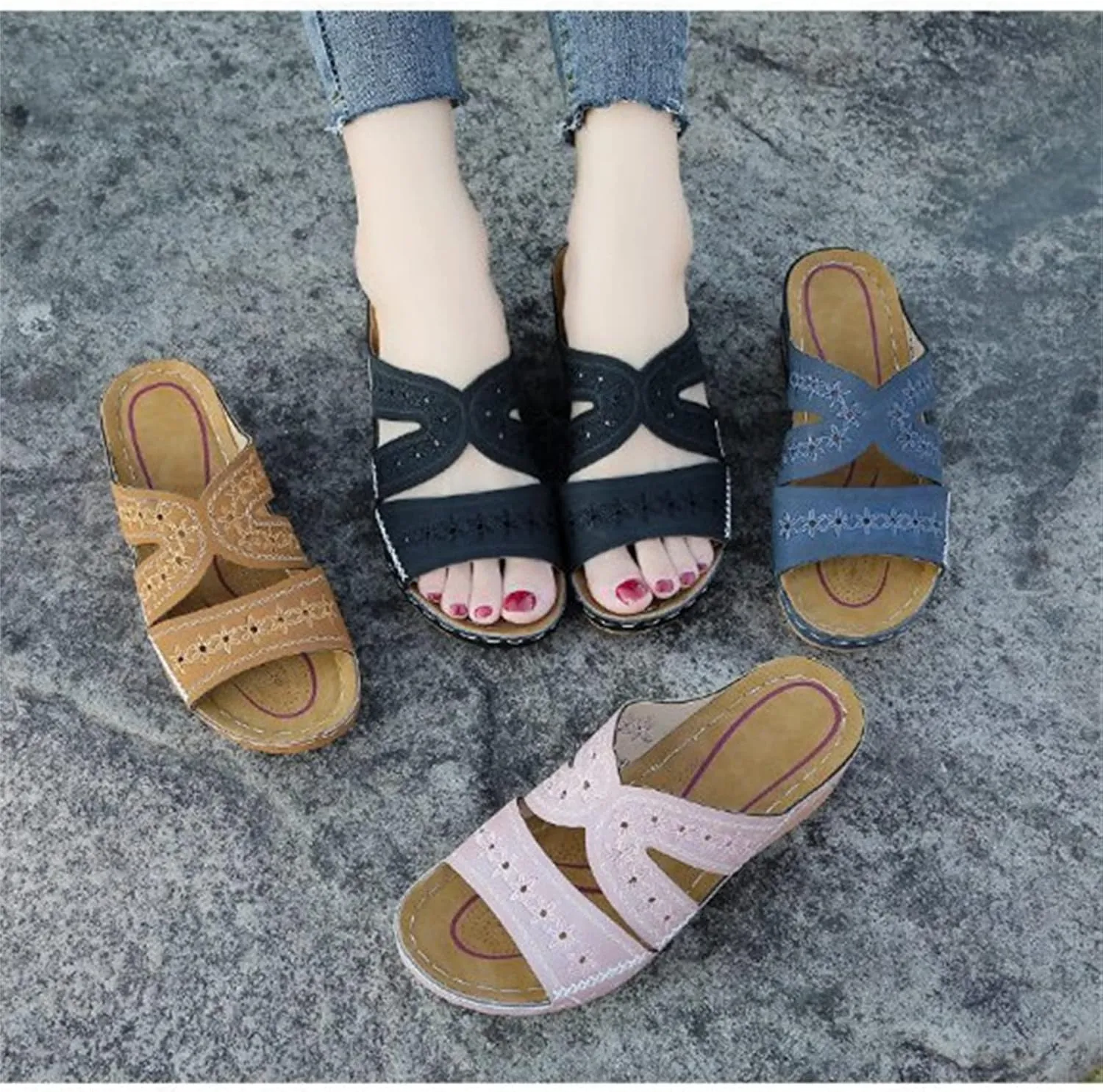 Lausiuoe Orthotic Sandals Women Plantar Fasciitis Arch Support Fashion Slides Athletic Slip On Orthopedic Slippers Flip Flops