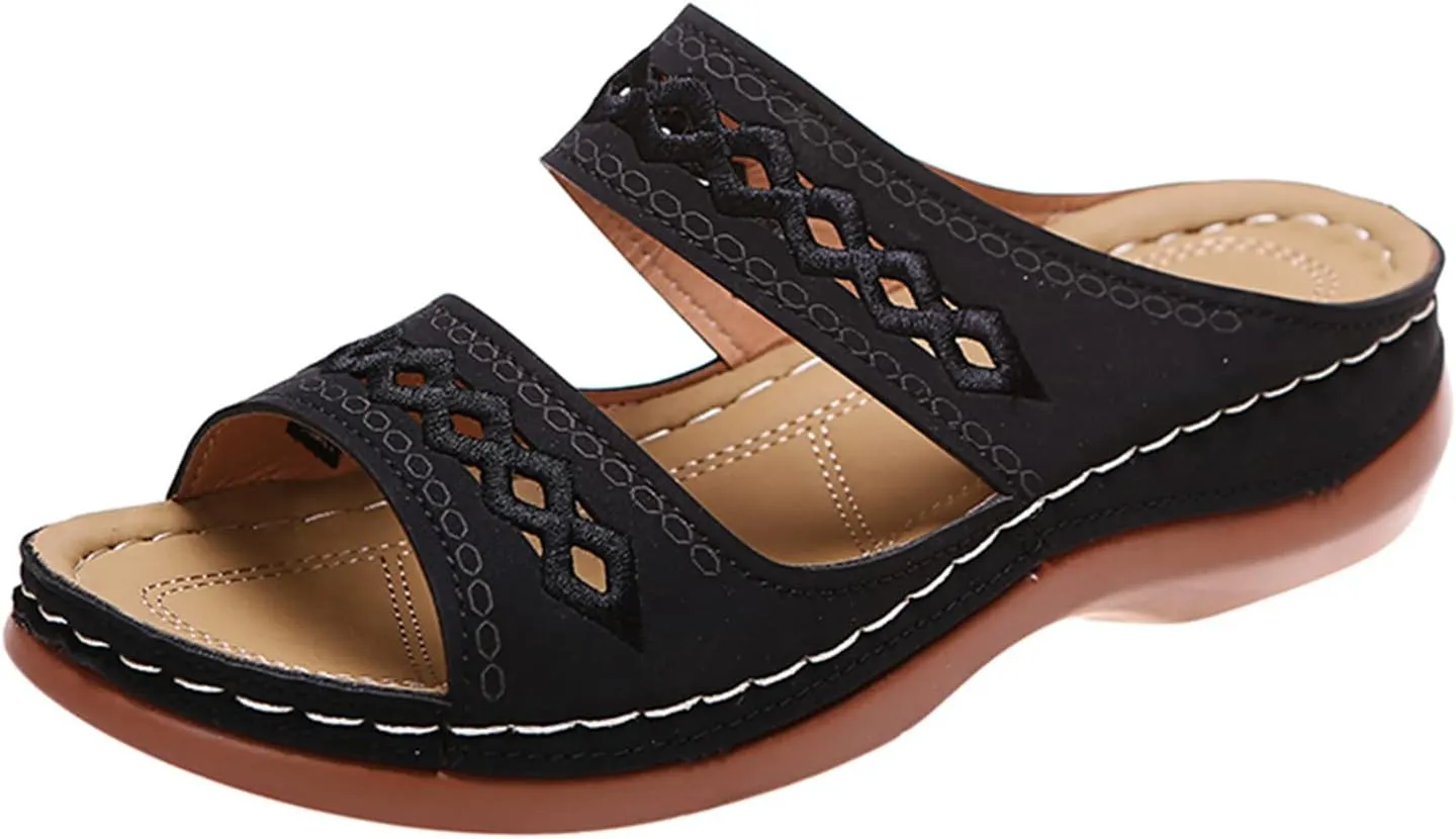 Lausiuoe Sandals Women Dressy Summer Flat Arch Support Orthotic Flips Flops Plantar Fasciitis Comfortable Orthopedic Slippers