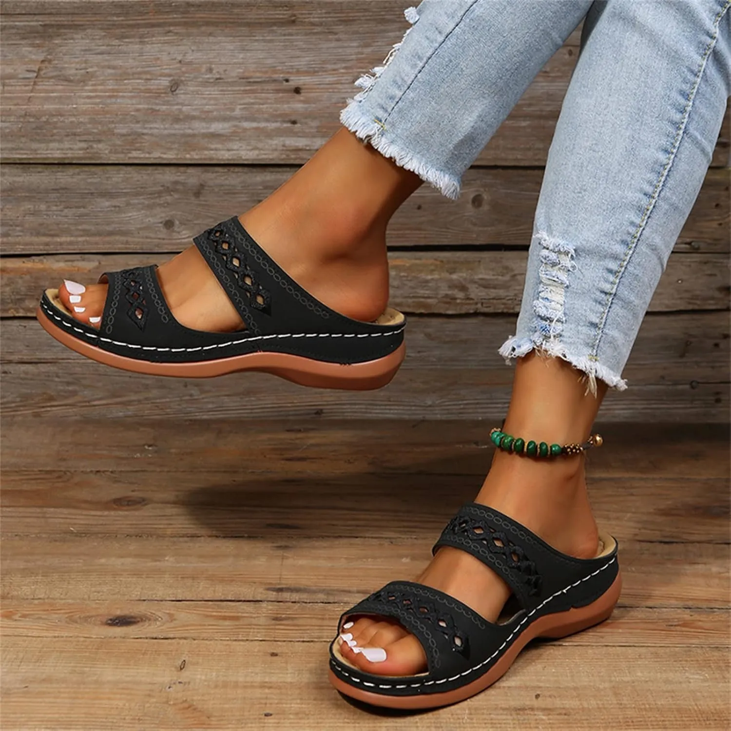 Lausiuoe Sandals Women Dressy Summer Flat Arch Support Orthotic Flips Flops Plantar Fasciitis Comfortable Orthopedic Slippers