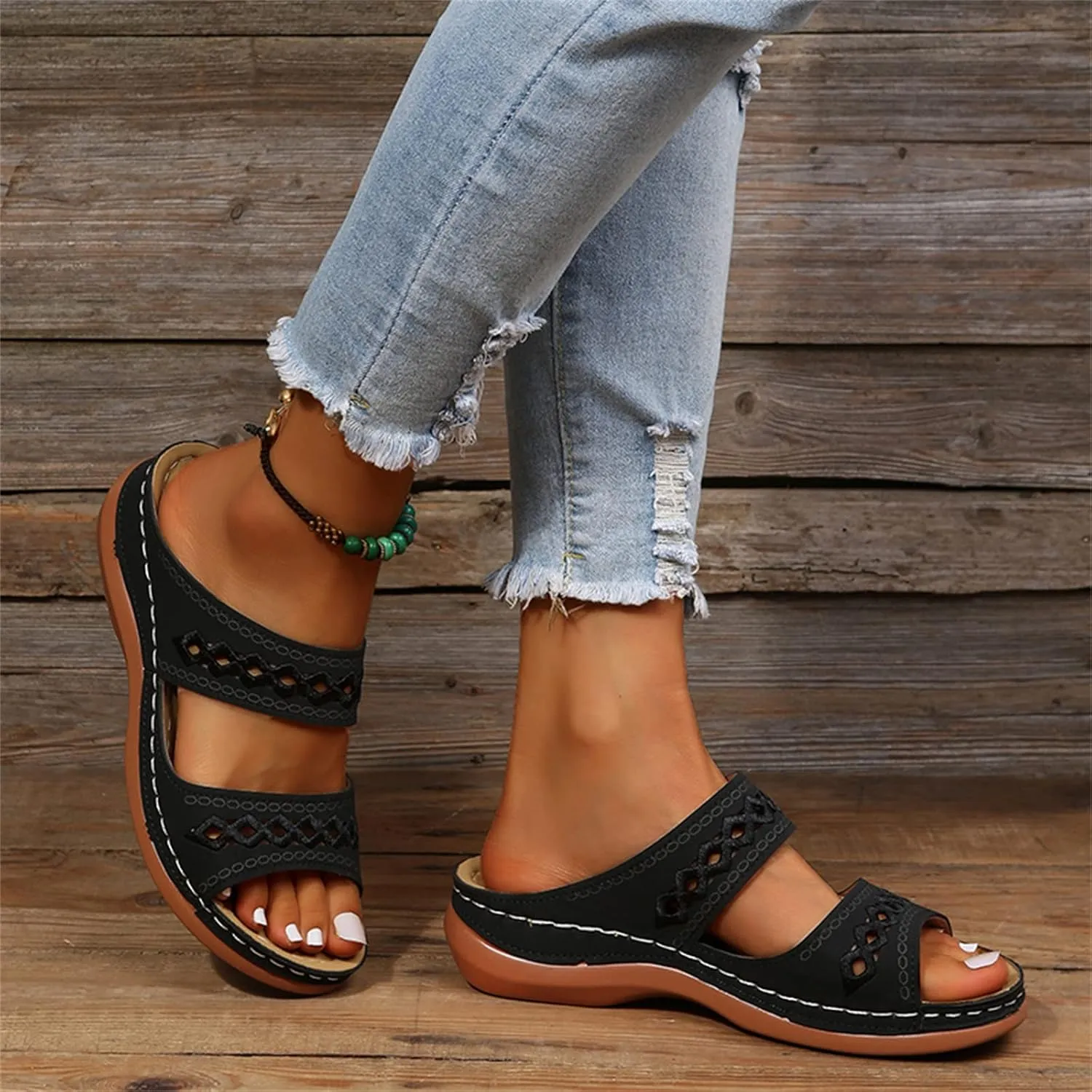 Lausiuoe Sandals Women Dressy Summer Flat Arch Support Orthotic Flips Flops Plantar Fasciitis Comfortable Orthopedic Slippers